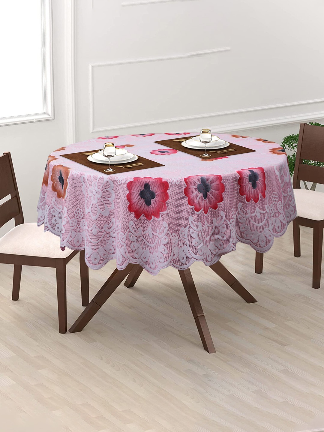 

Dakshya Industries Pink Border Cotton Anti Slip Oval 2 Seater Table Cover