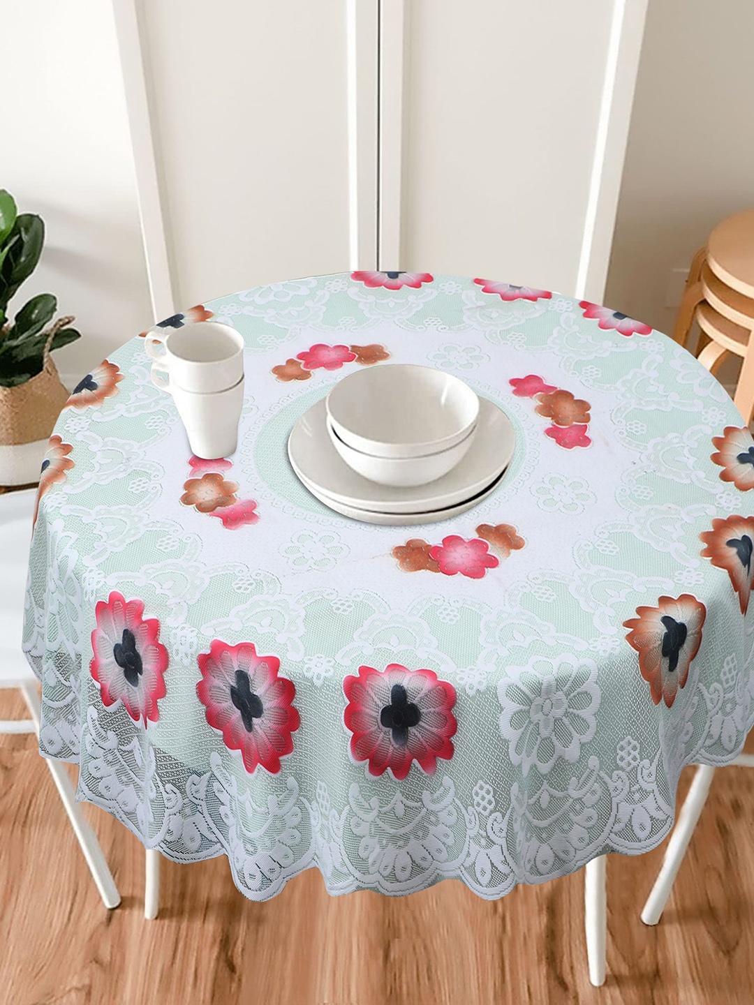 Dakshya Industries Green & Orange Floral Printed Cotton 2 Seater Table Covers