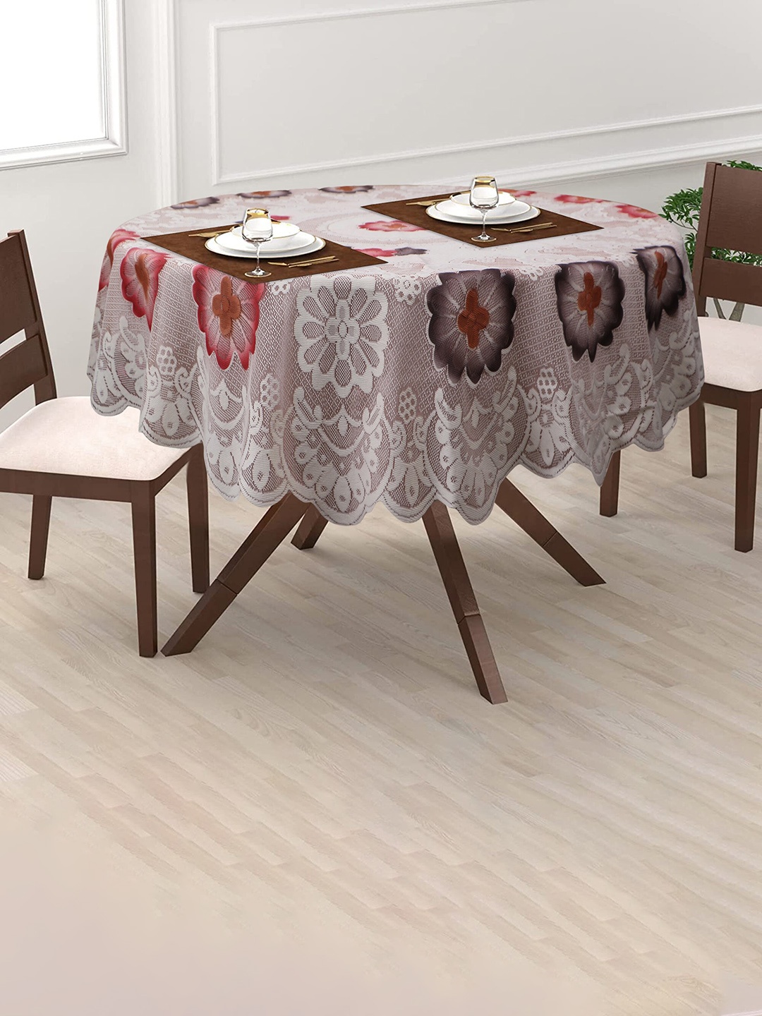 

Dakshya Industries Brown & Pink Printed Border Cotton Round 2 Seater Table Cover