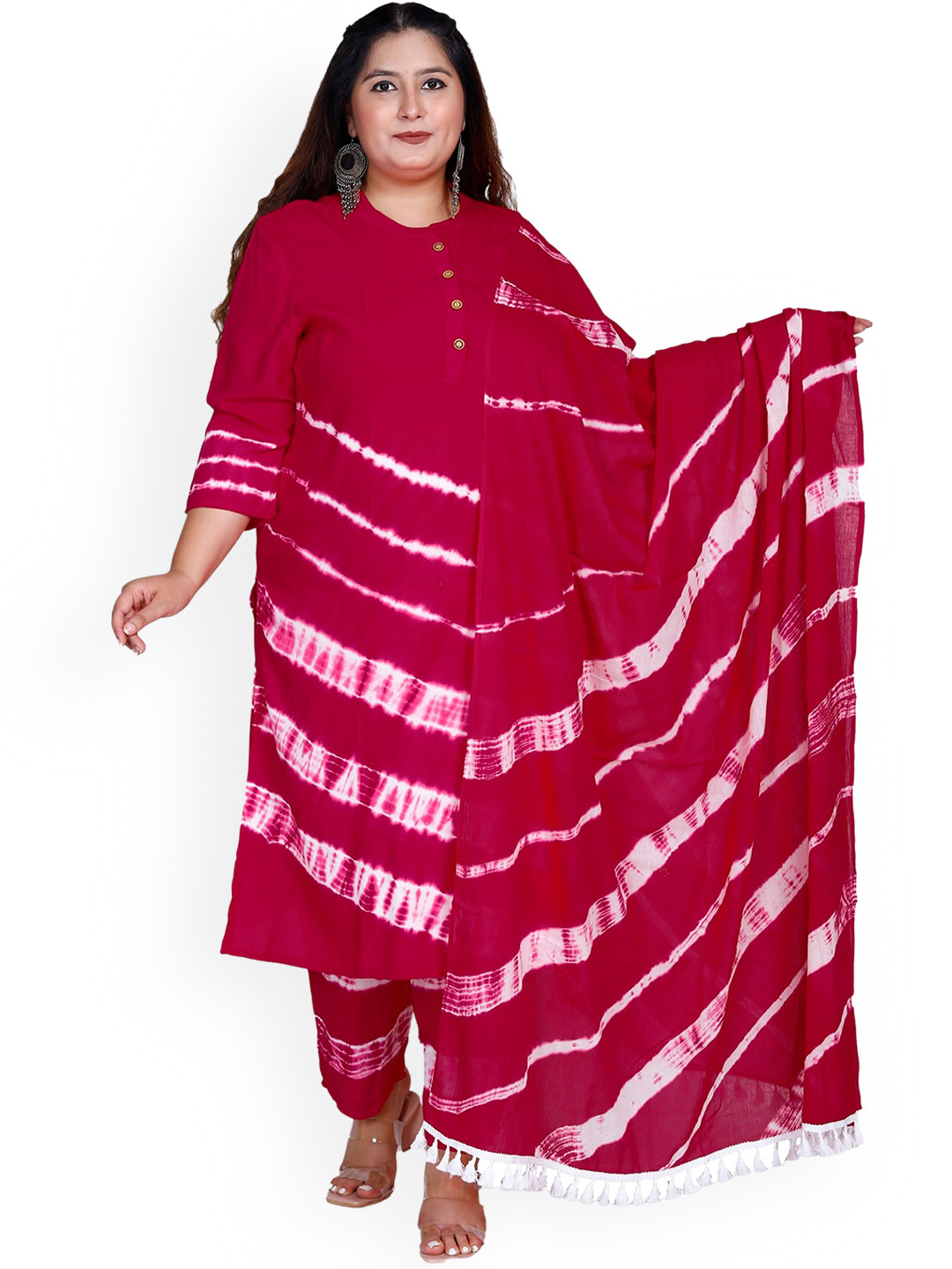 

PNEHA Plus Size Ombre Dyed Kurta & Trousers With Dupatta, Pink