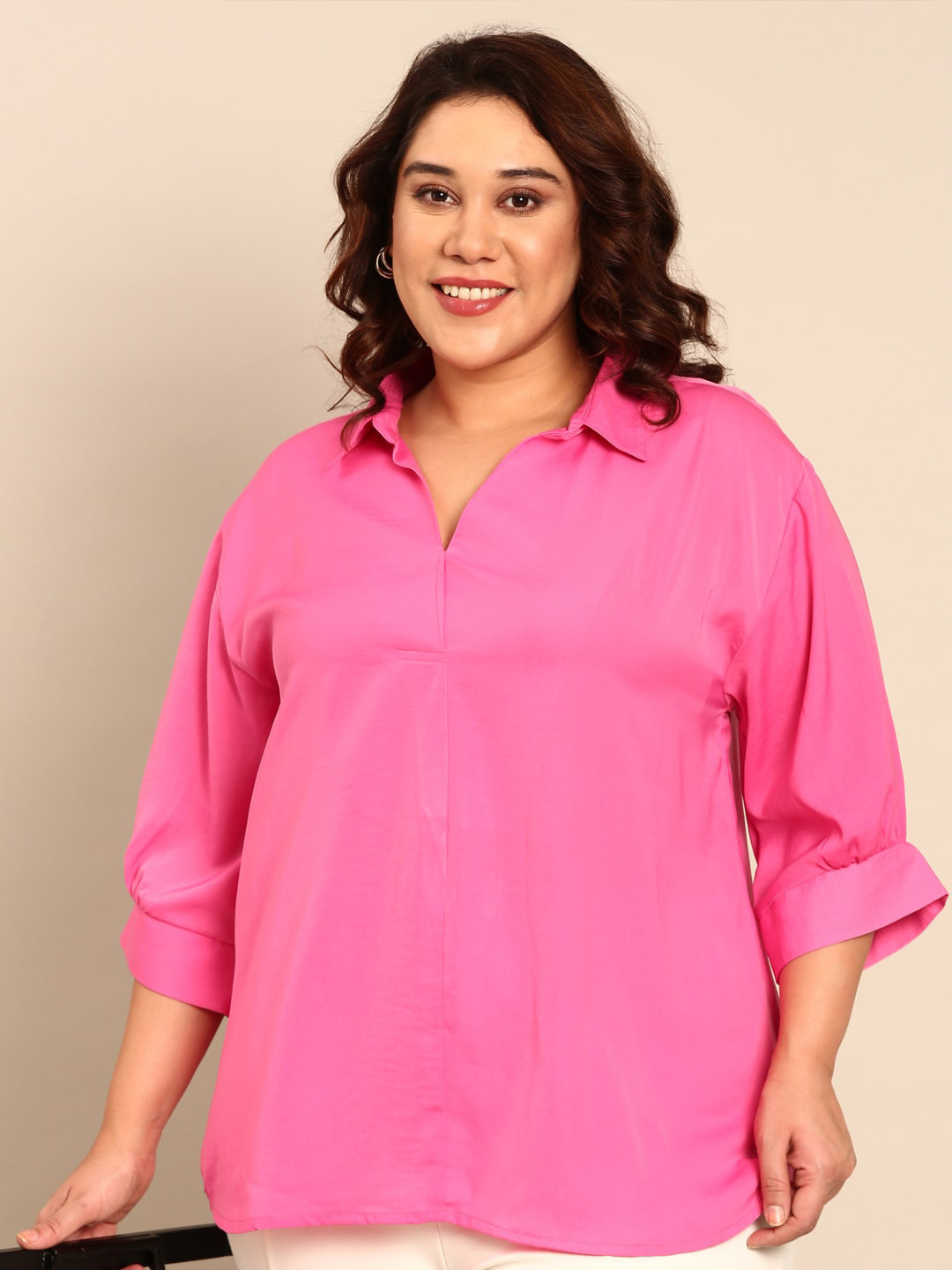 

The Pink Moon Plus Size Shirt Collar Puff Sleeves Top