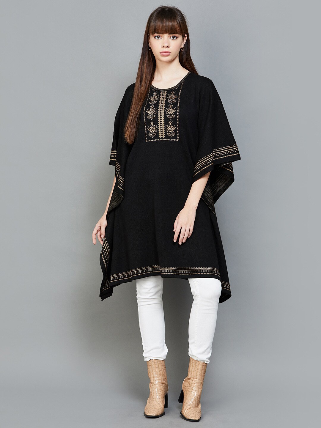 

Colour Me by Melange Ethnic Motifs Printed Kaftan Kurta, Black