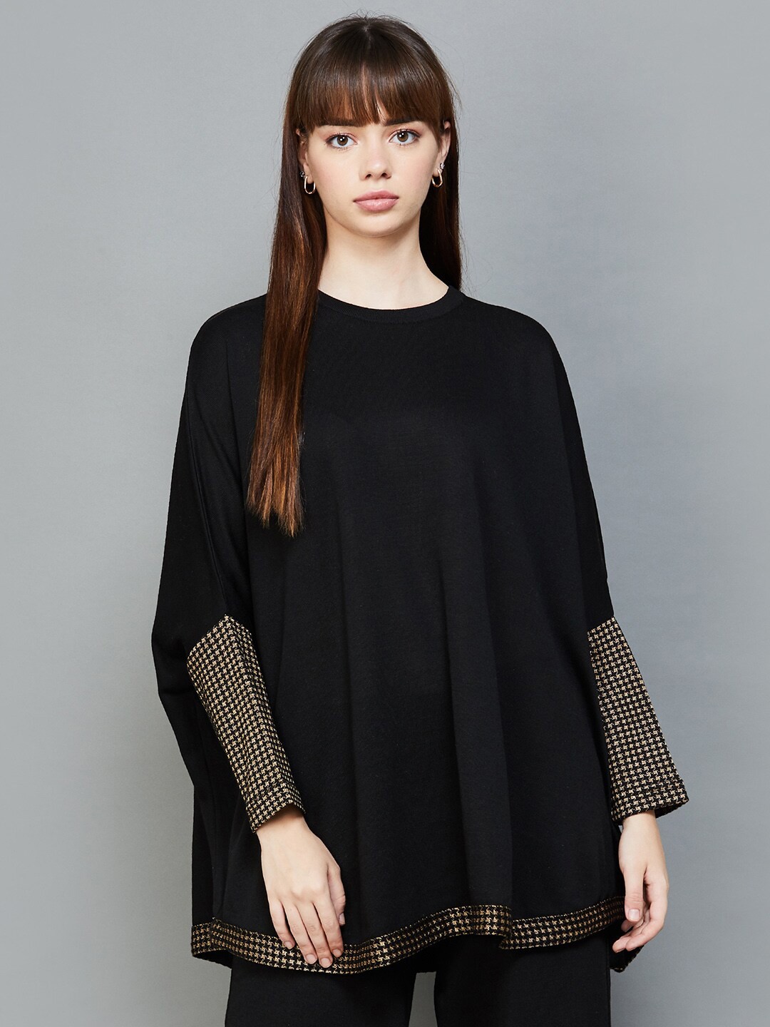 

Colour Me by Melange Long Sleeves Acrylic Regular Top, Black