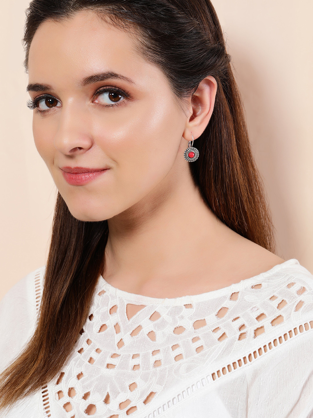 

Rubans Silver-Plated Beaded Classic Drop Earrings