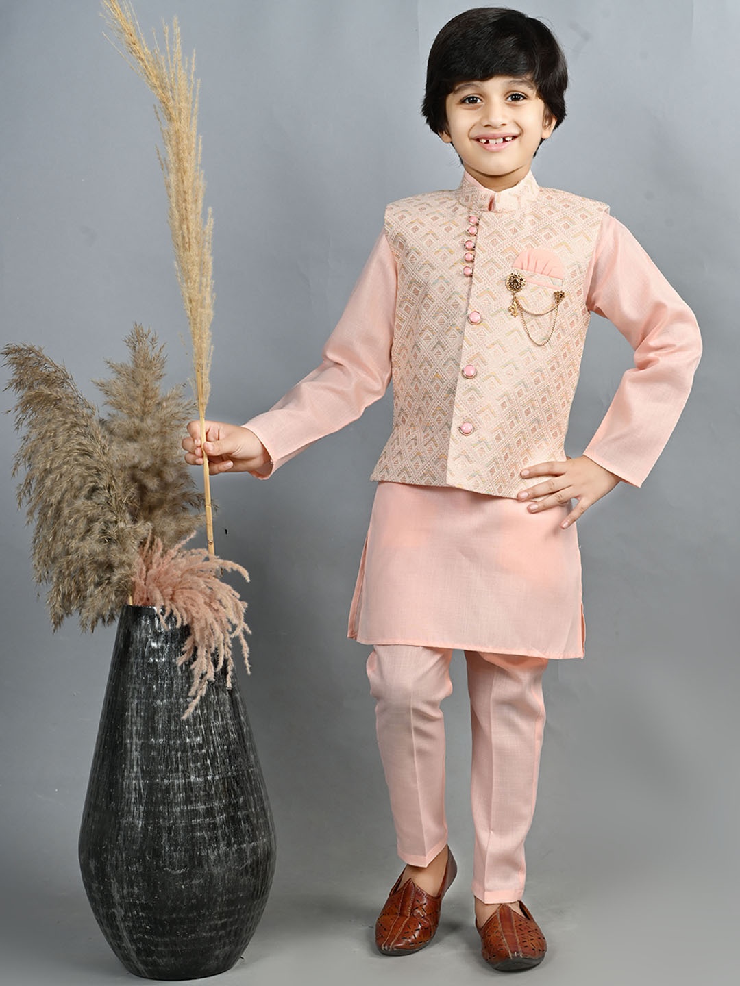 

ahhaaaa Boys Woven Design Sherwani, Pink