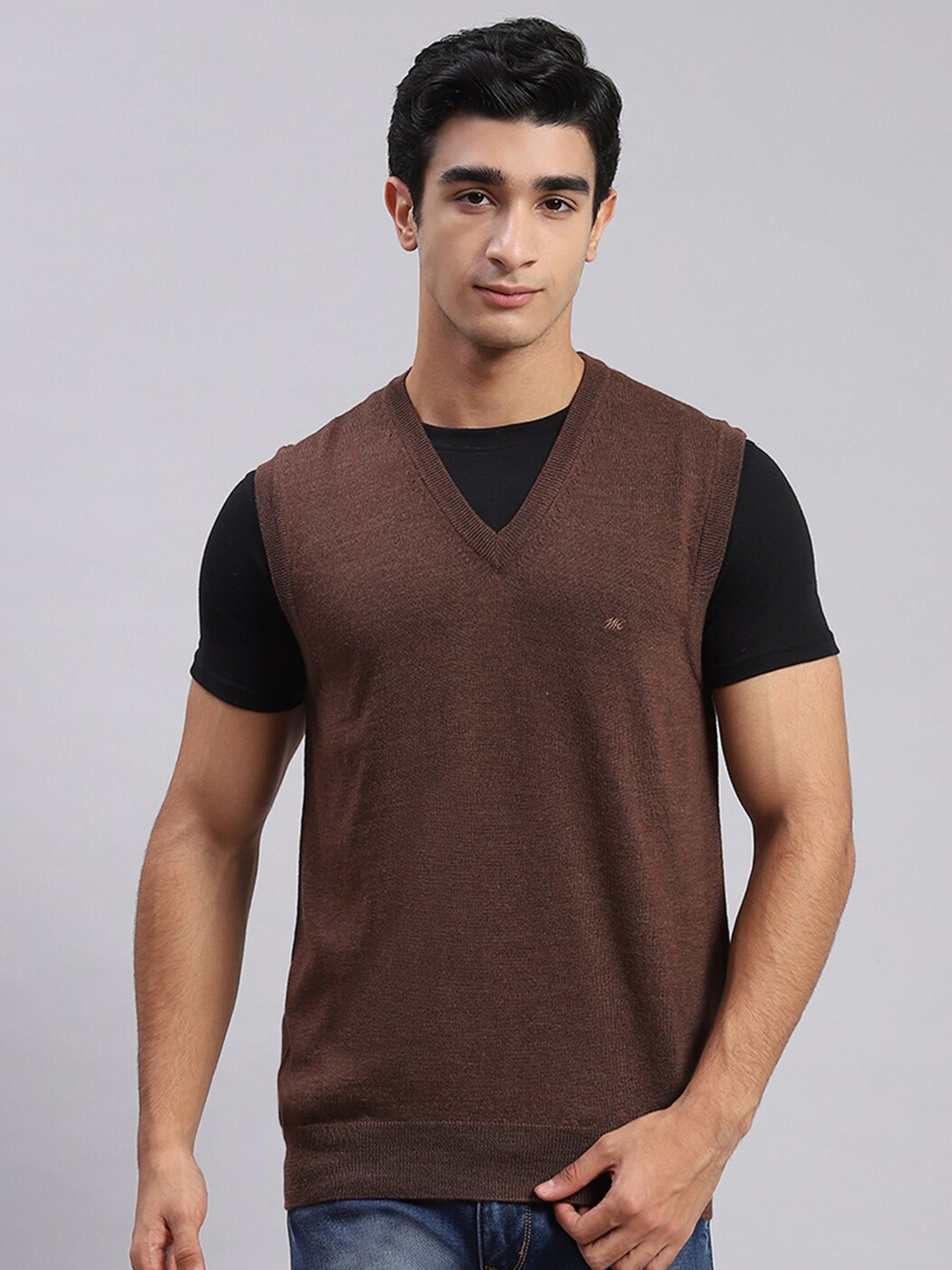 

Monte Carlo V- Neck Ribbed Pure Woollen Pullover, Brown