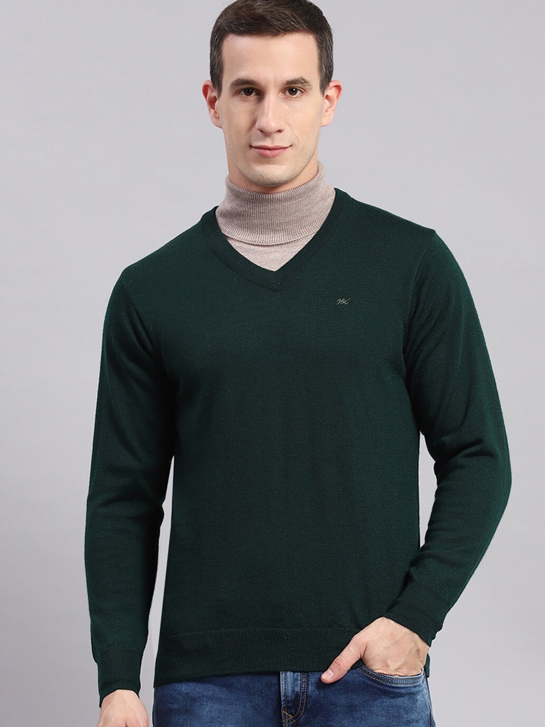 

Monte Carlo V-Neck Woollen Pullover, Green