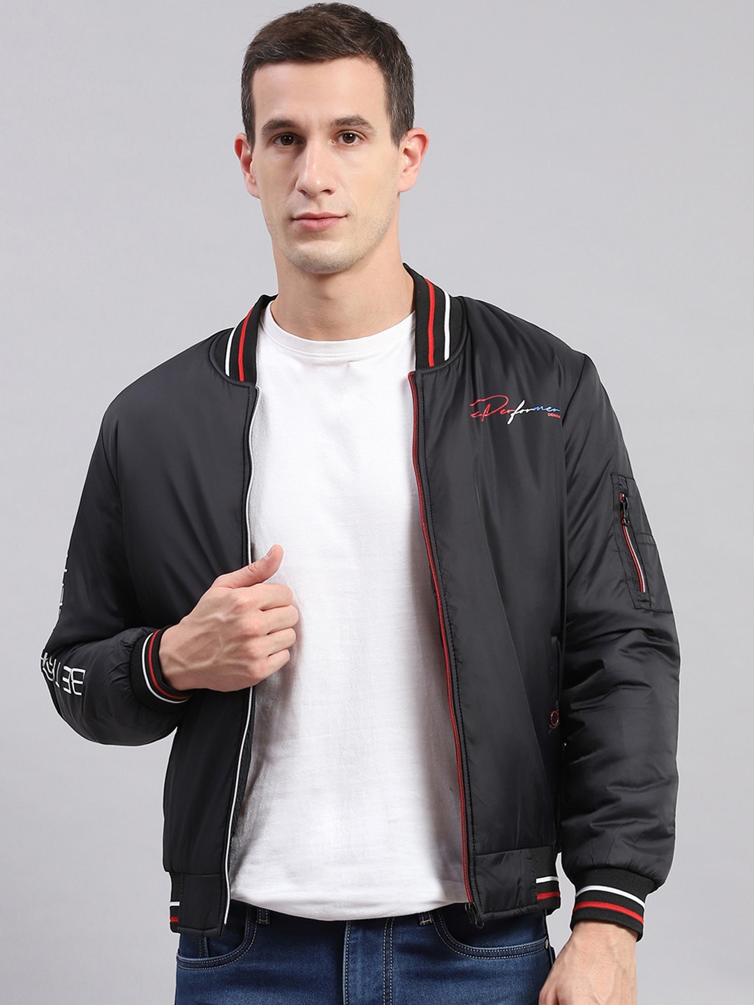 

Monte Carlo Stand Collar Lightweight Bomber Jacket, Black