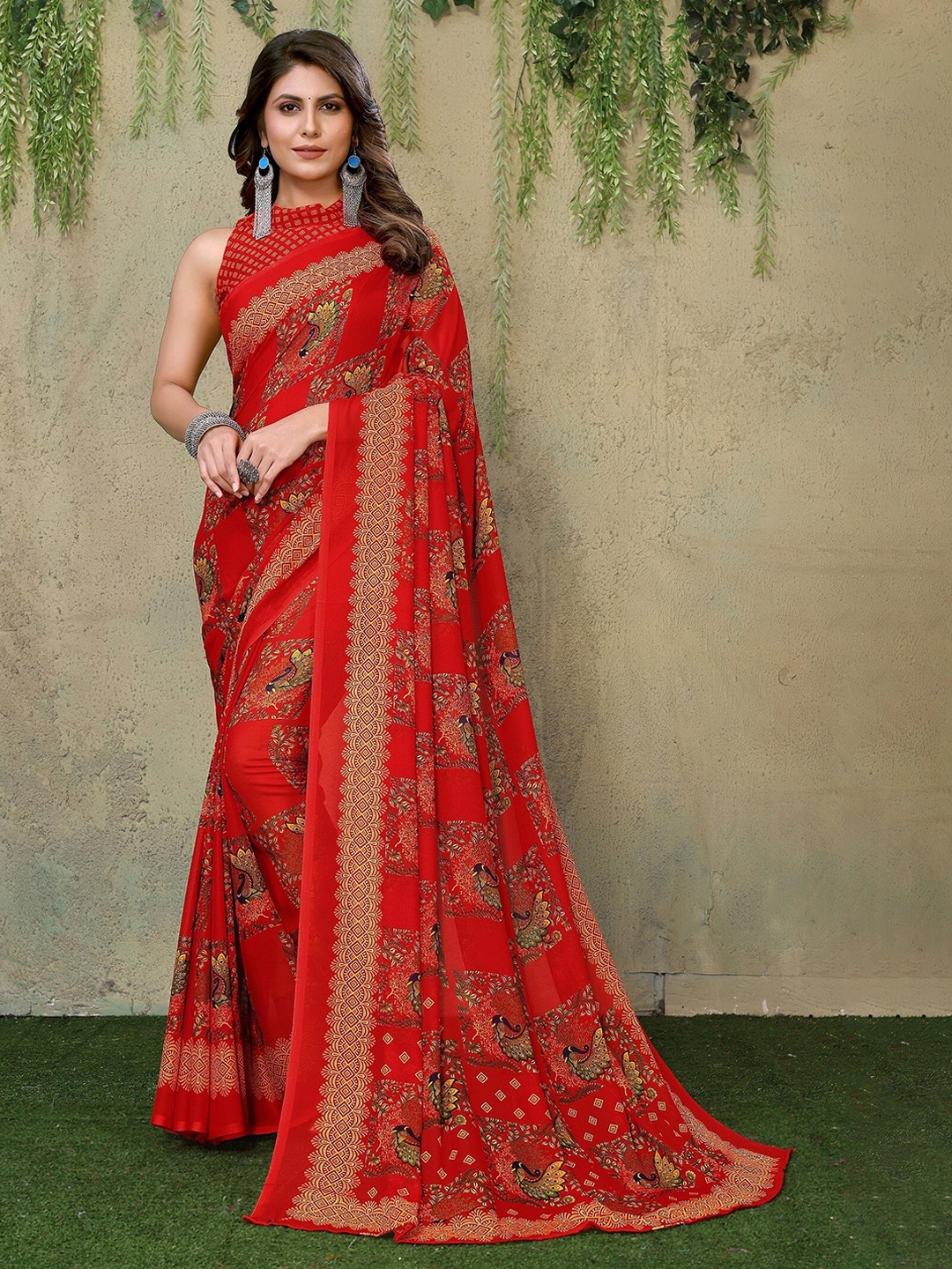 

KALINI Ethnic Motifs Printed Saree, Red