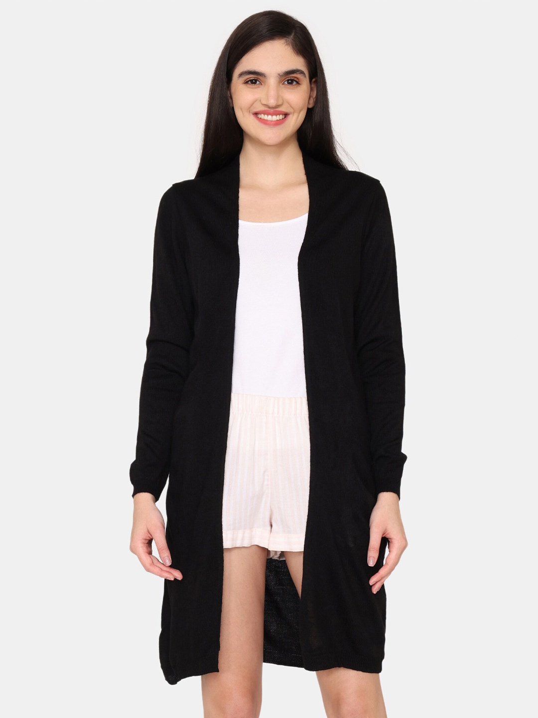 

Zivame Longline Open Front Shrug, Black