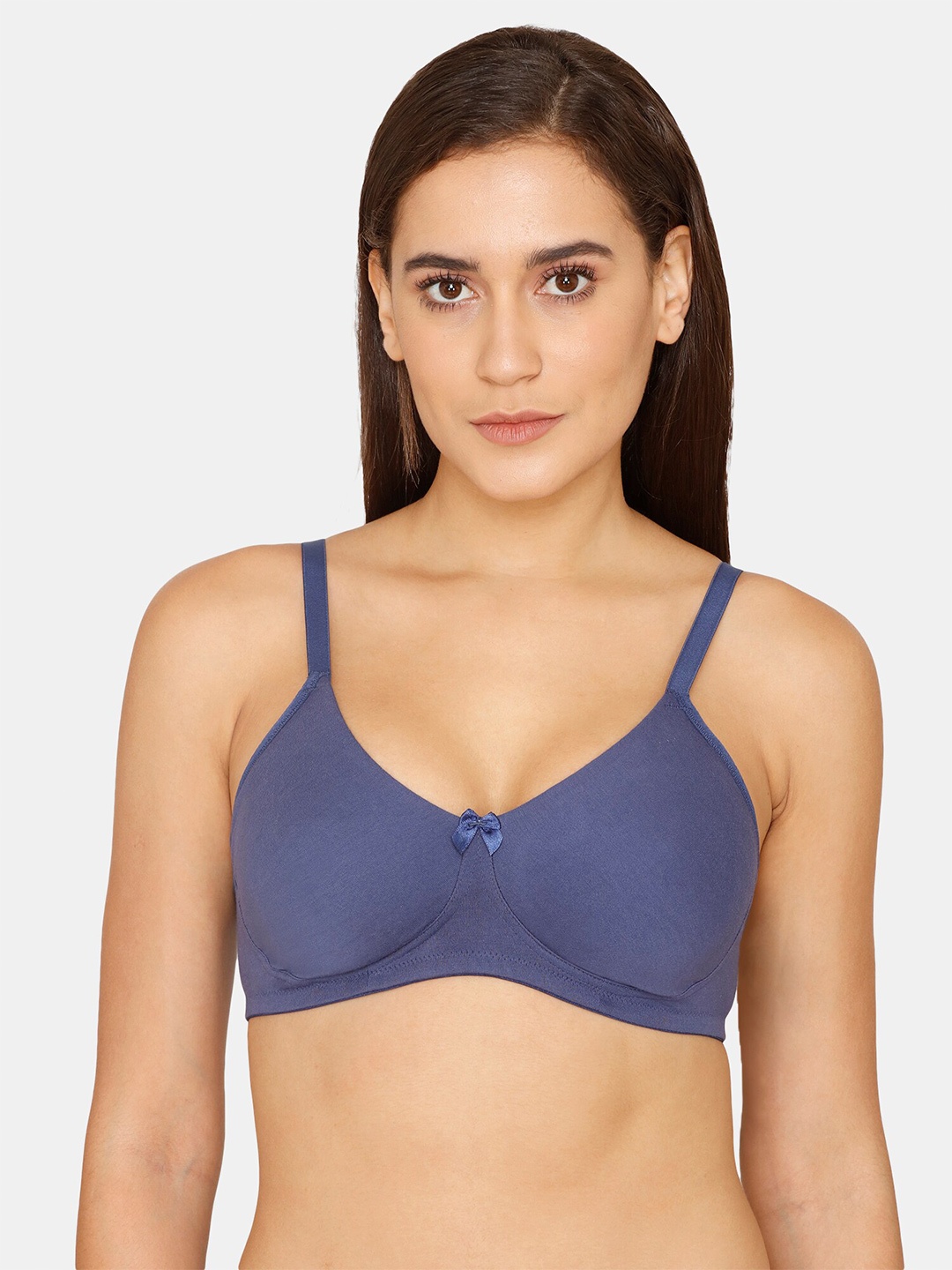 

Zivame Lightly Padded Non-Wired Medium Coverage Seamless T-Shirt Bra With All Day Comfort, Navy blue