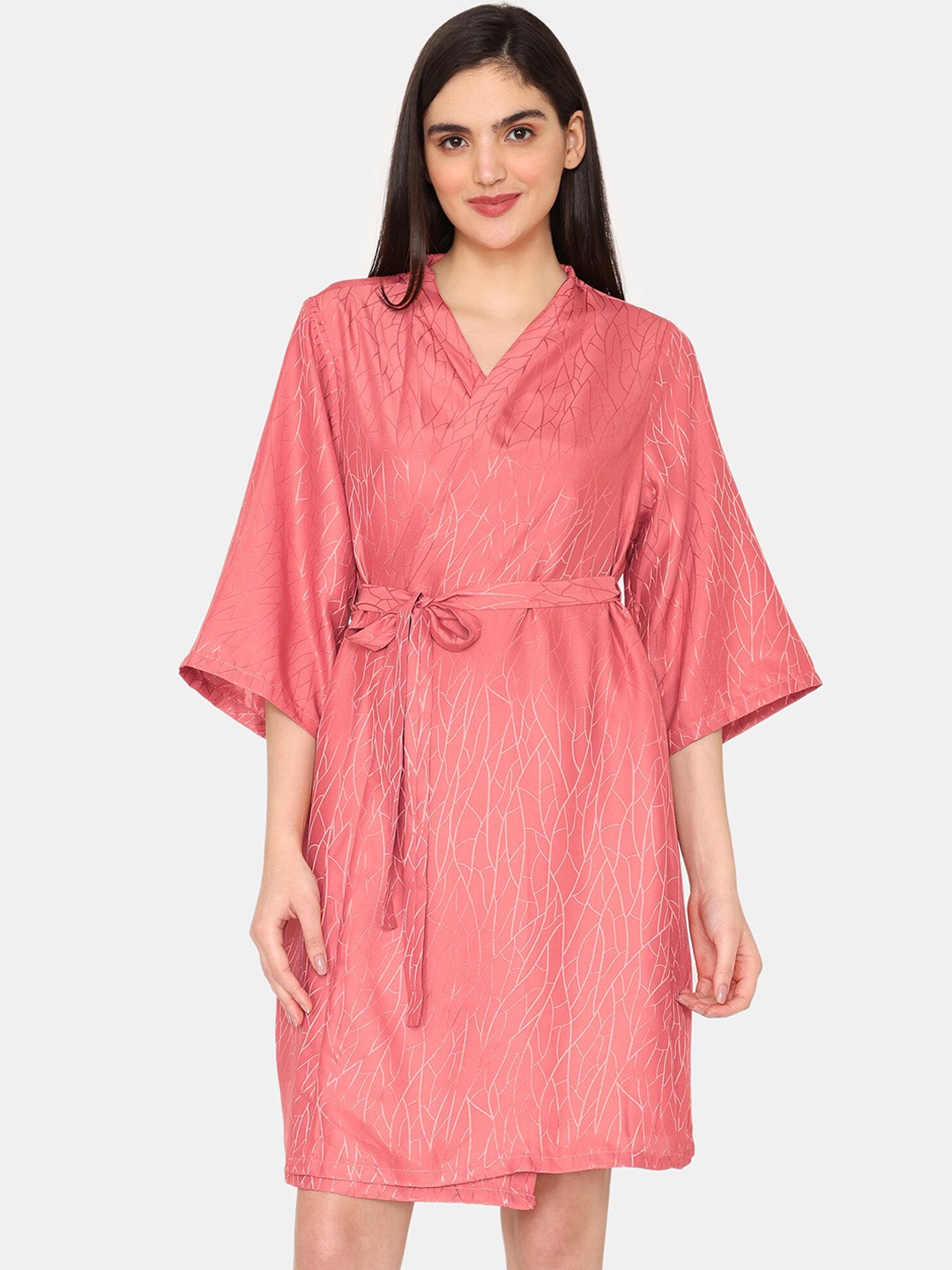 

Zivame Printed Above Knee Length Robe, Brown