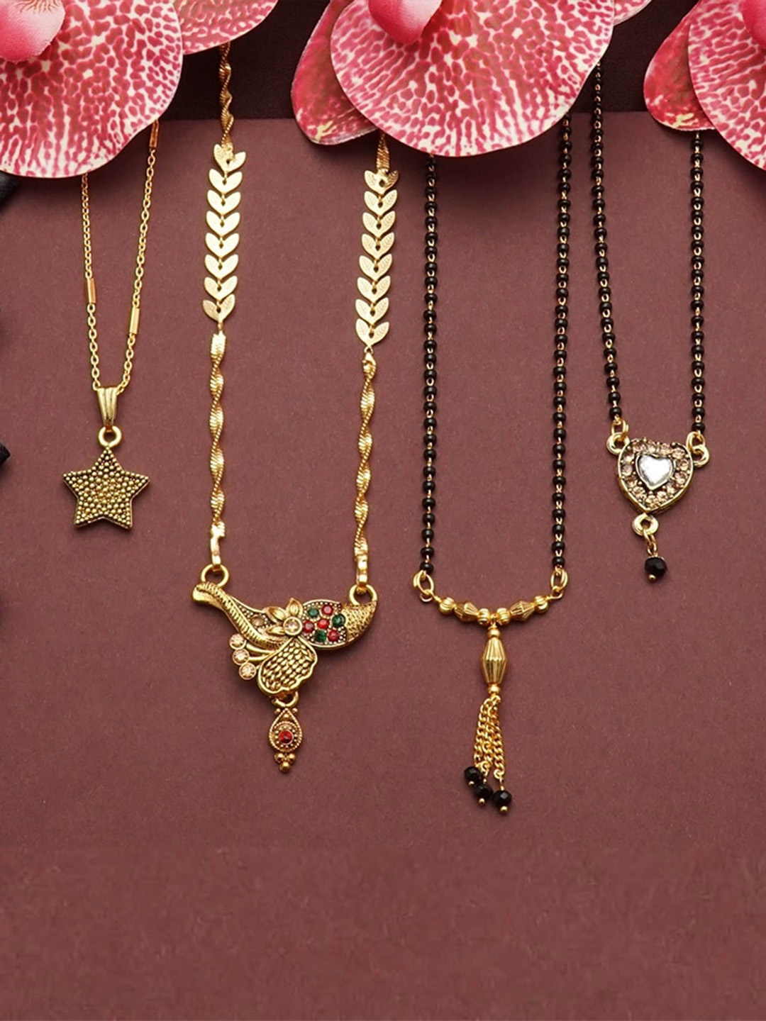 

Ramdev Art Fashion Jwellery Set Of 4 Gold-plated Beaded Mangalsutras