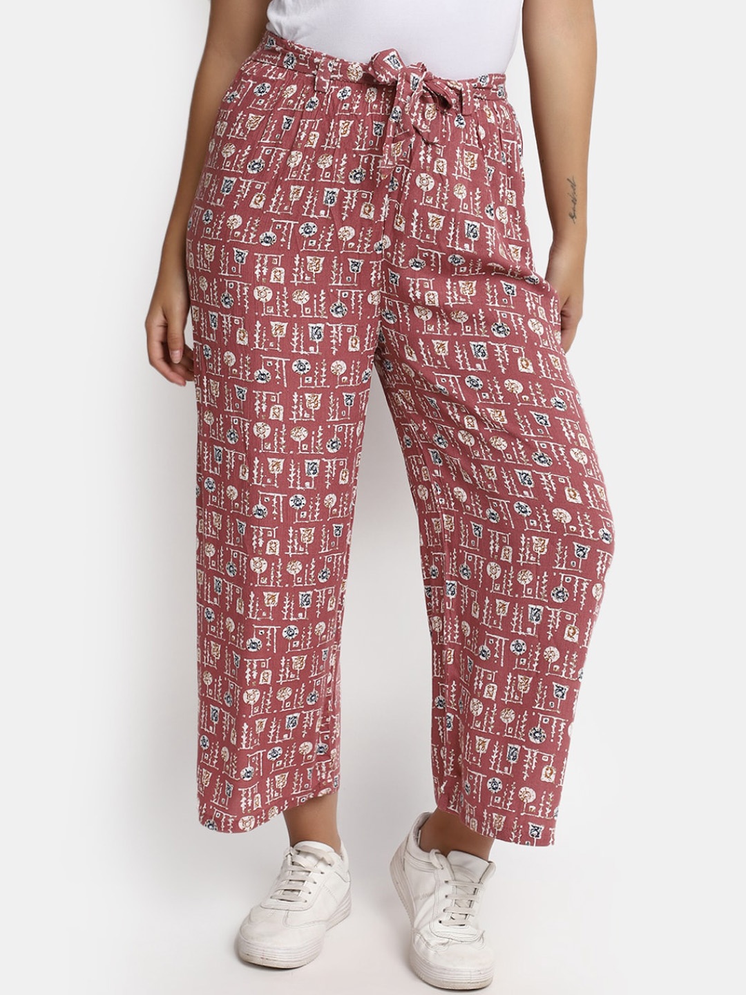 

V-Mart Women Ethnic Motifs Printed Parallel Trousers, Mauve