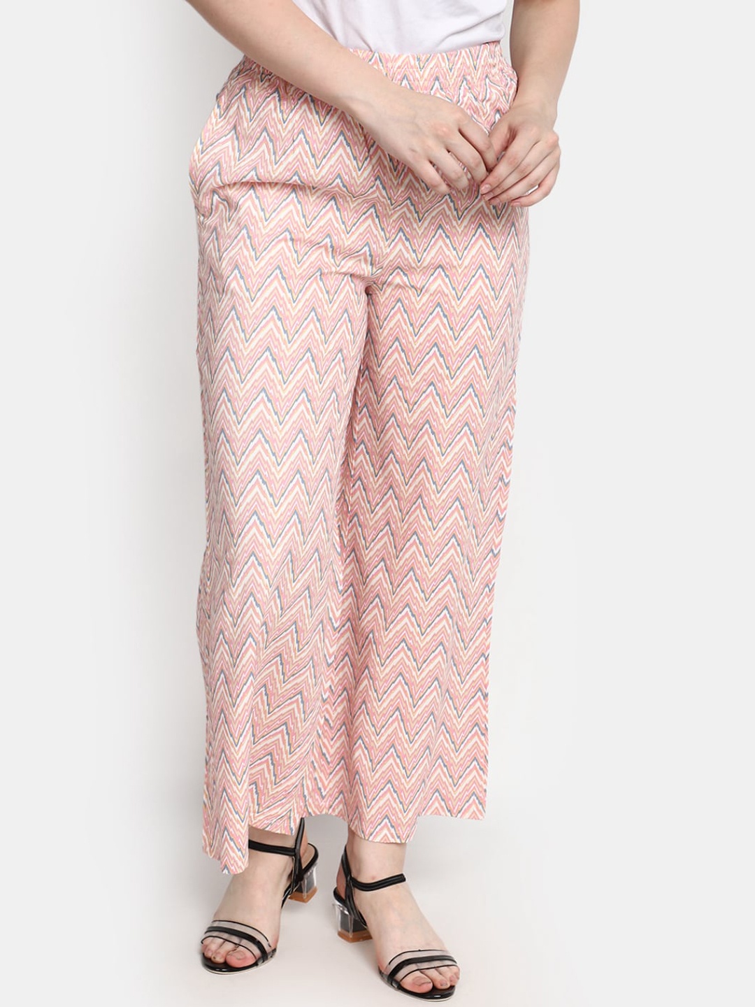 

V-Mart Women Geometric Printed Mid-Rise Palazzo, Pink