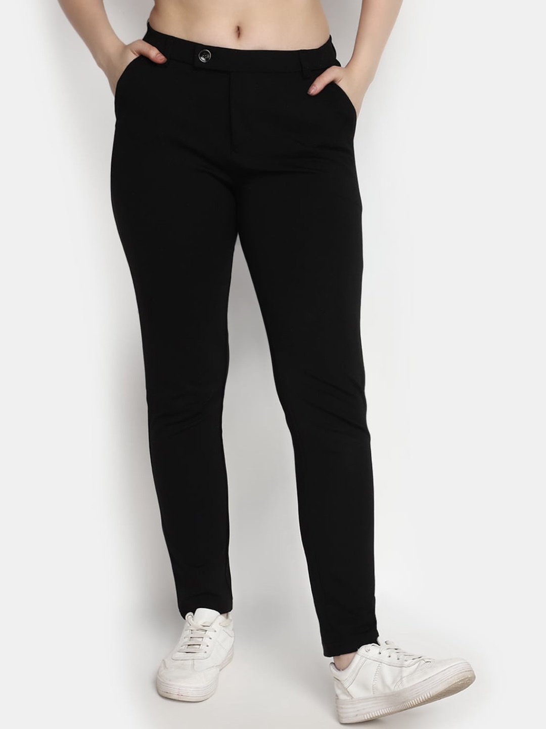 

V-Mart Women Mid-Rise Cotton Regular Trousers, Black
