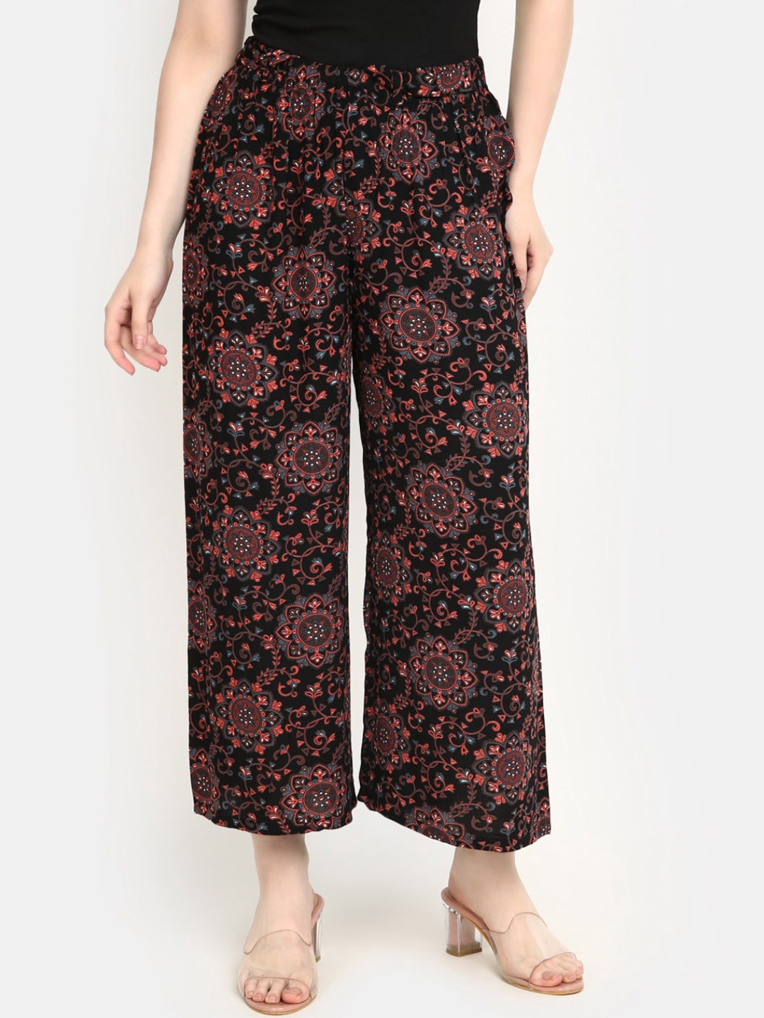 

V-Mart Women Floral Printed Trousers, Black