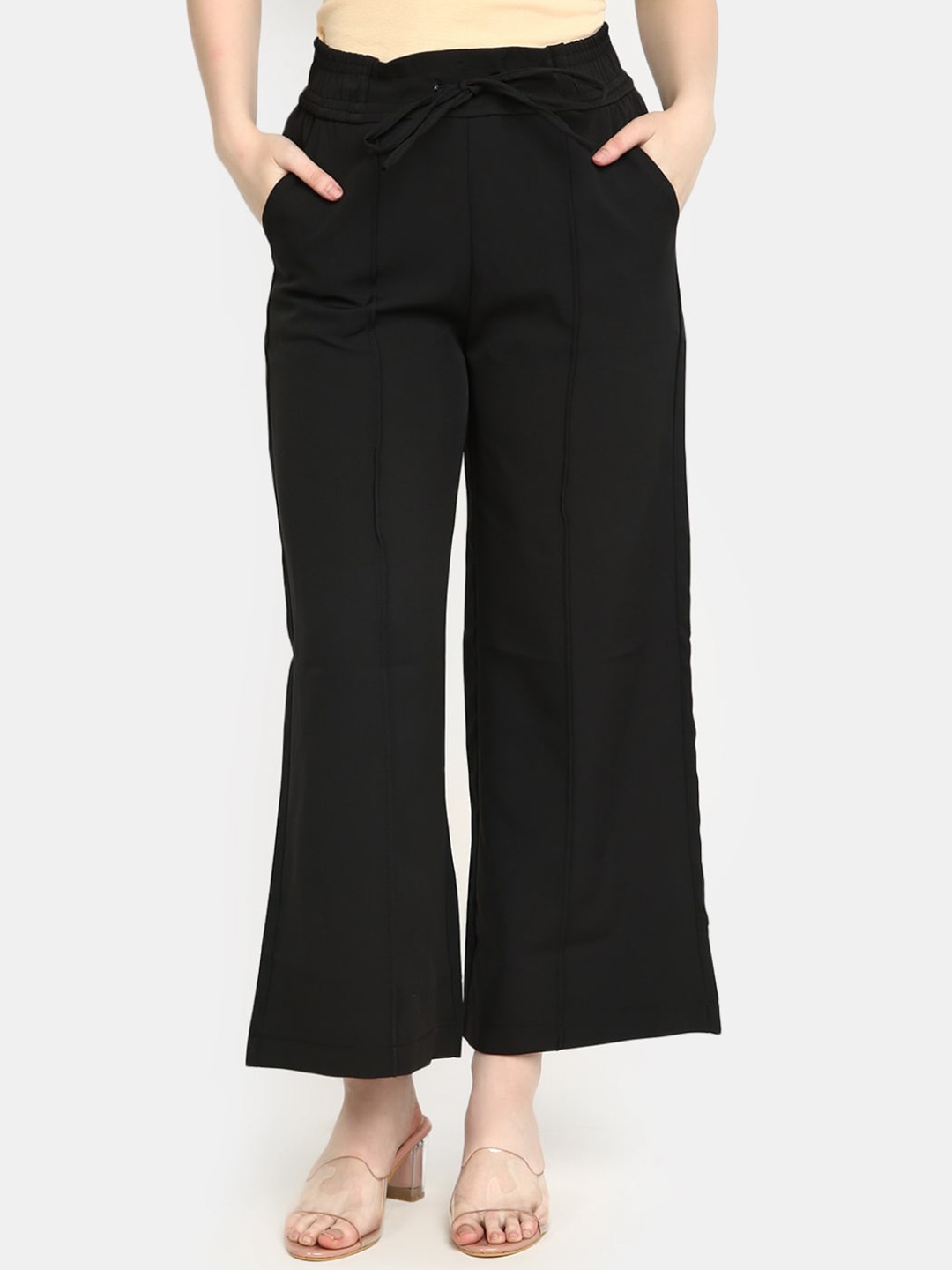 

V-Mart Women Mid-Raise Cotton Parallel Trousers, Black