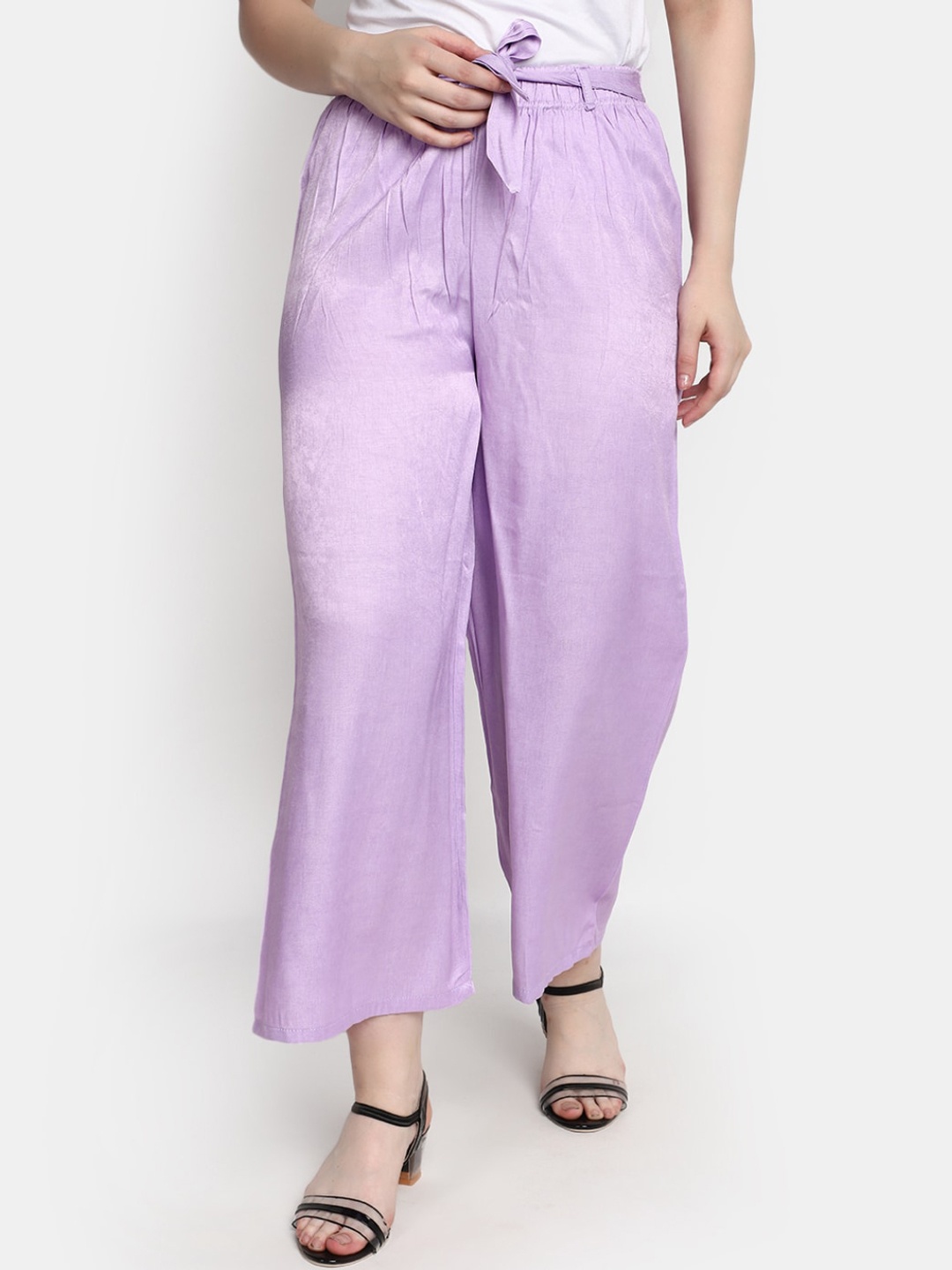 

V-Mart Women Mid-Raise Pleated Cotton Parallel Trousers, Lavender