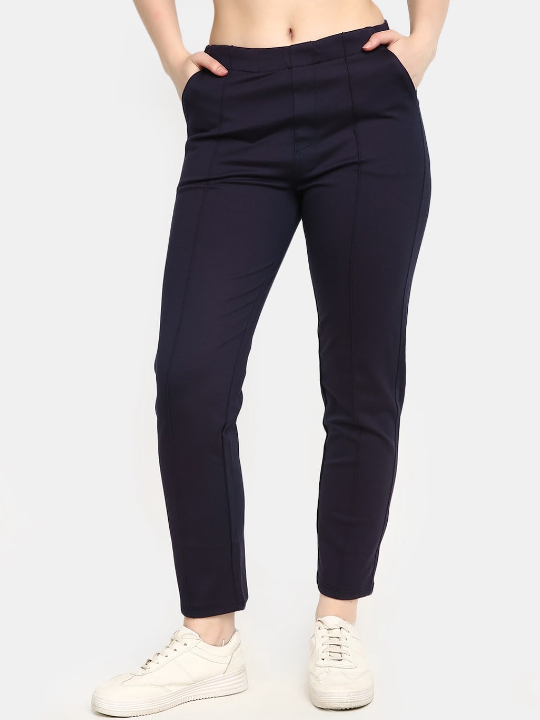 

V-Mart Women Mid-Raise Regular Fit Cotton Casual Trousers, Blue