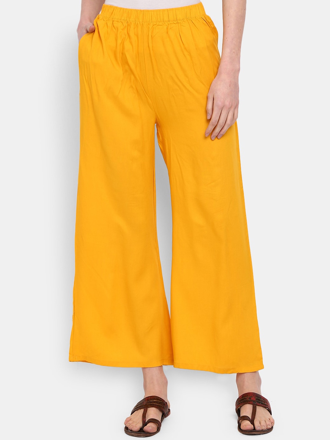 

V-Mart Women Mid Rise Straight Fit Ethnic Palazzos, Gold