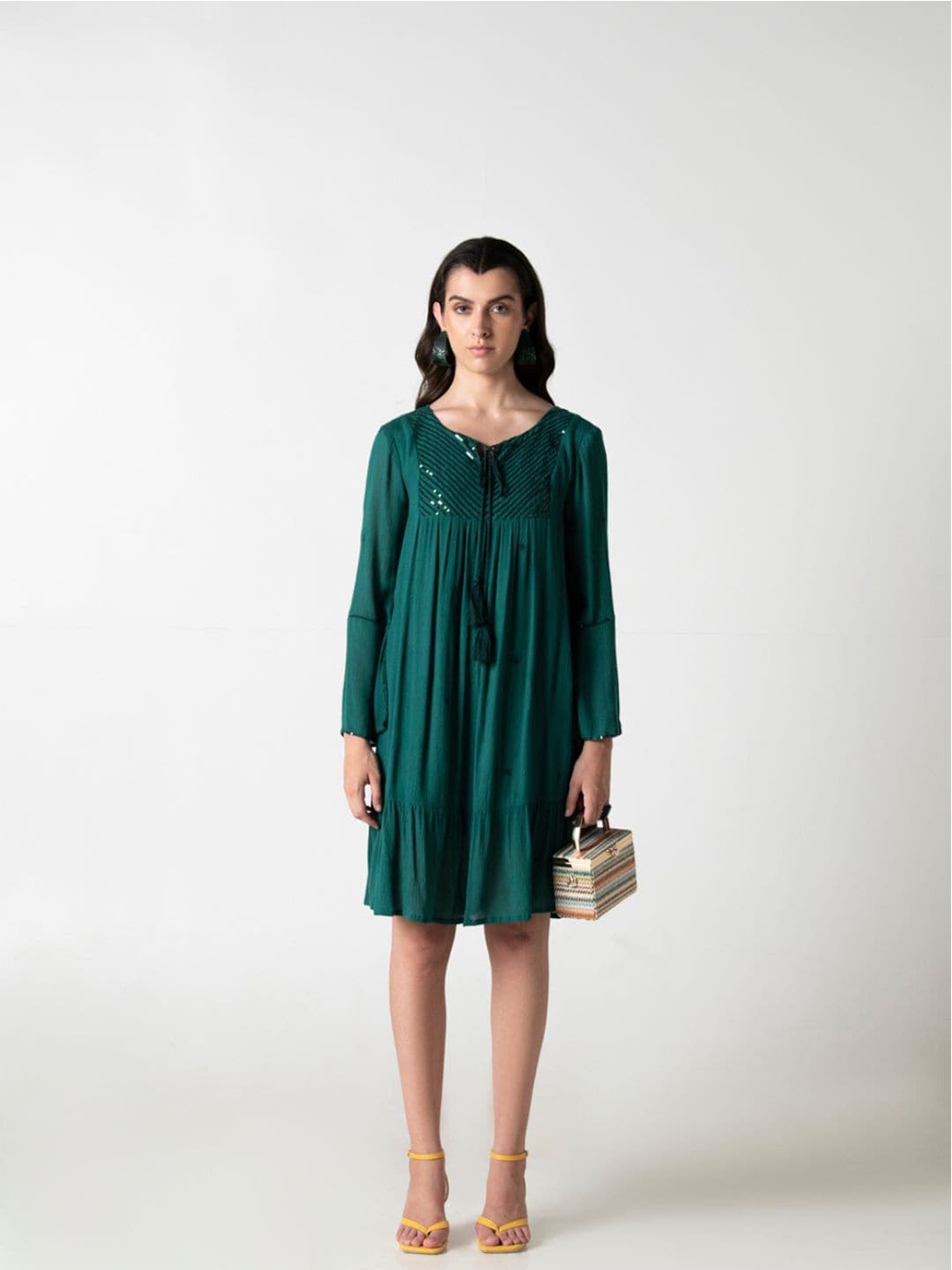 Zolo Label Embellished Sequinned A Line Dress, Green