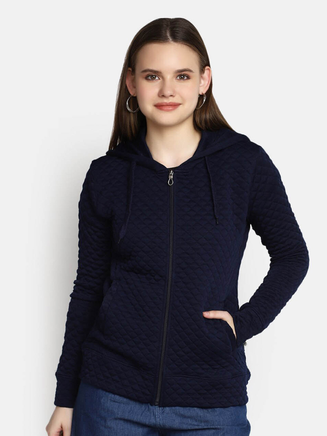 

V-Mart Hooded Cotton Front Open Sweatshirt, Navy blue