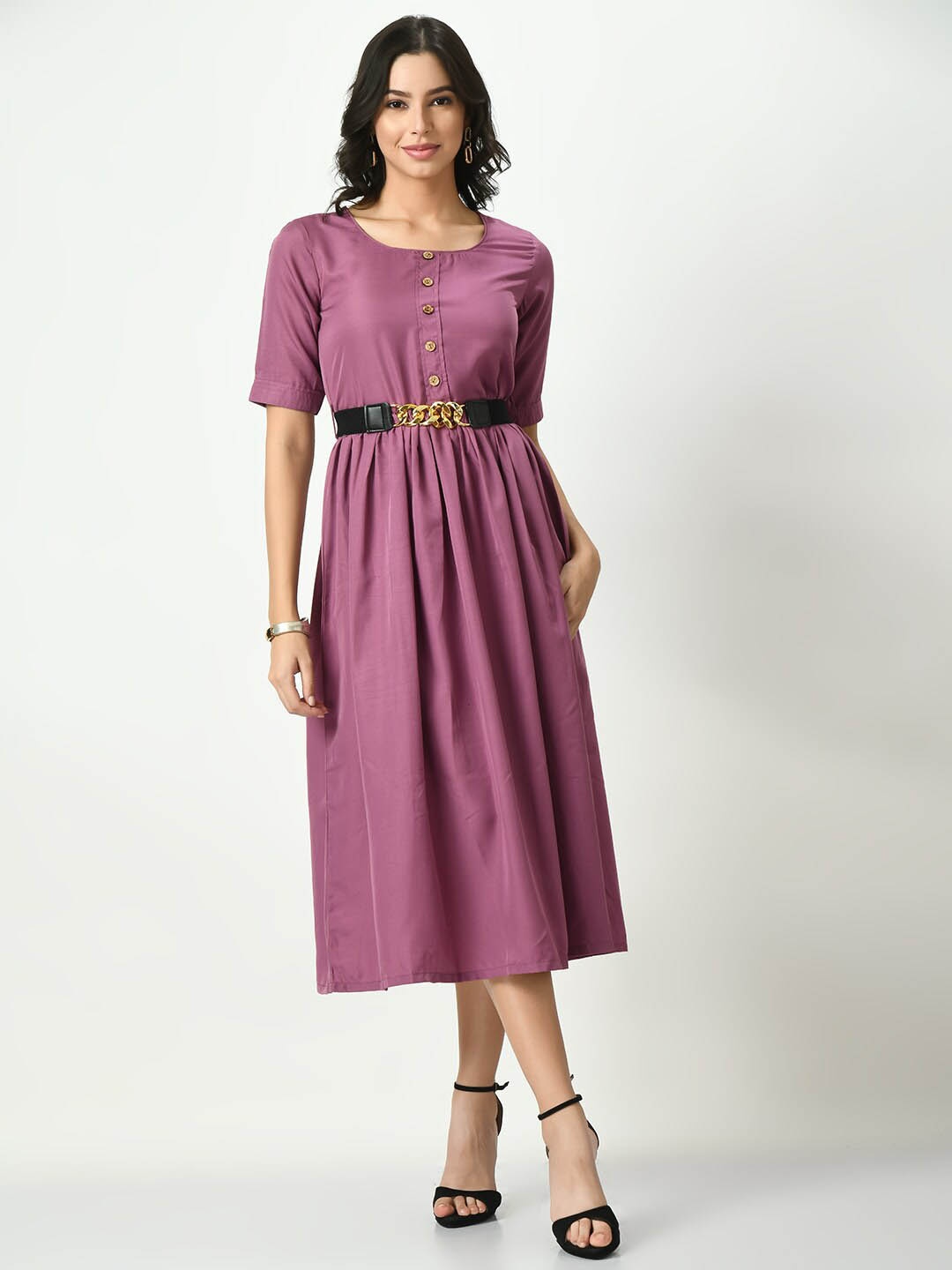 

RIYA Belted A Line Midi Dress, Lavender