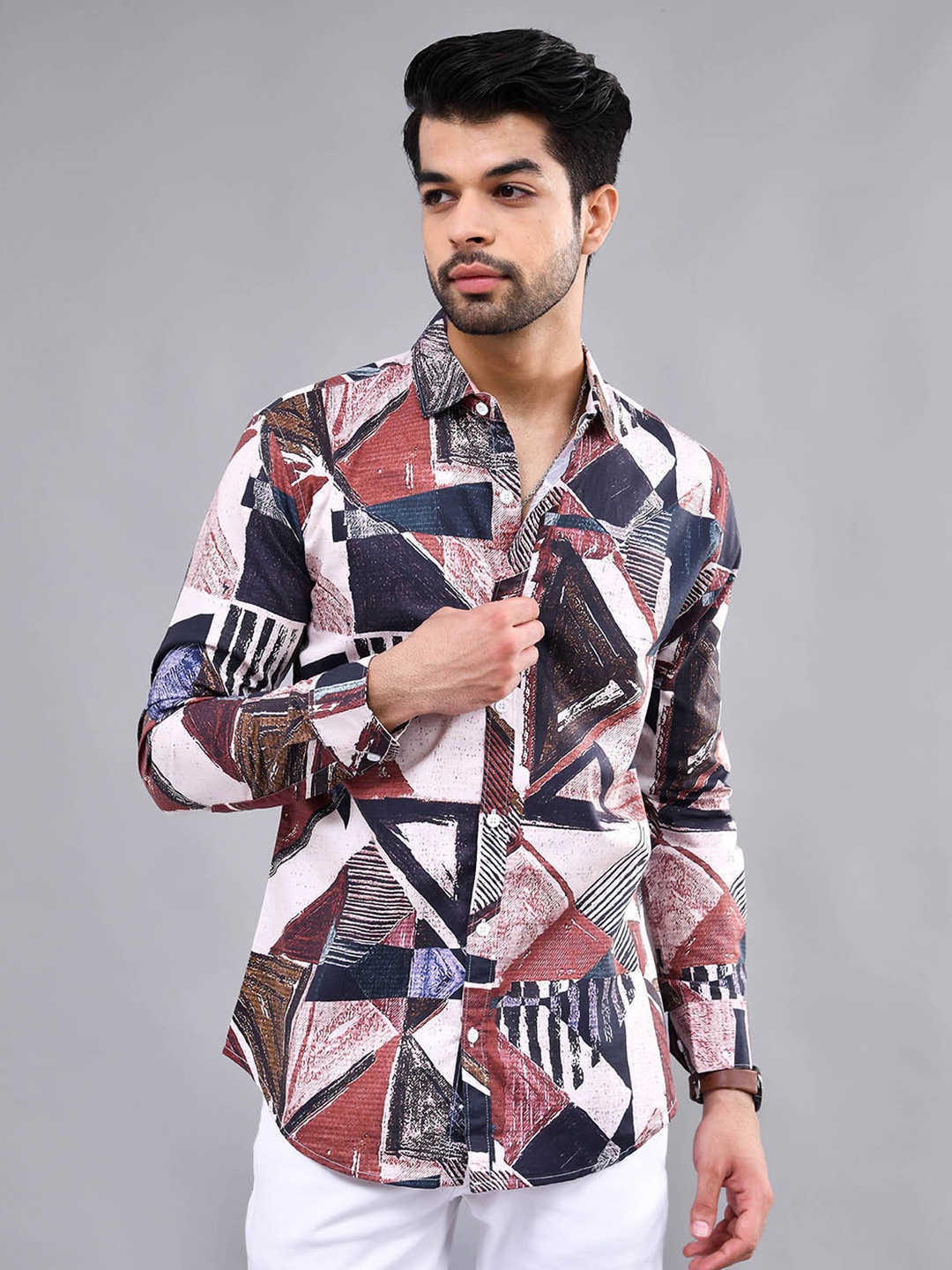 

DEZANO Modern Abstract Printed Casual Shirt, Pink