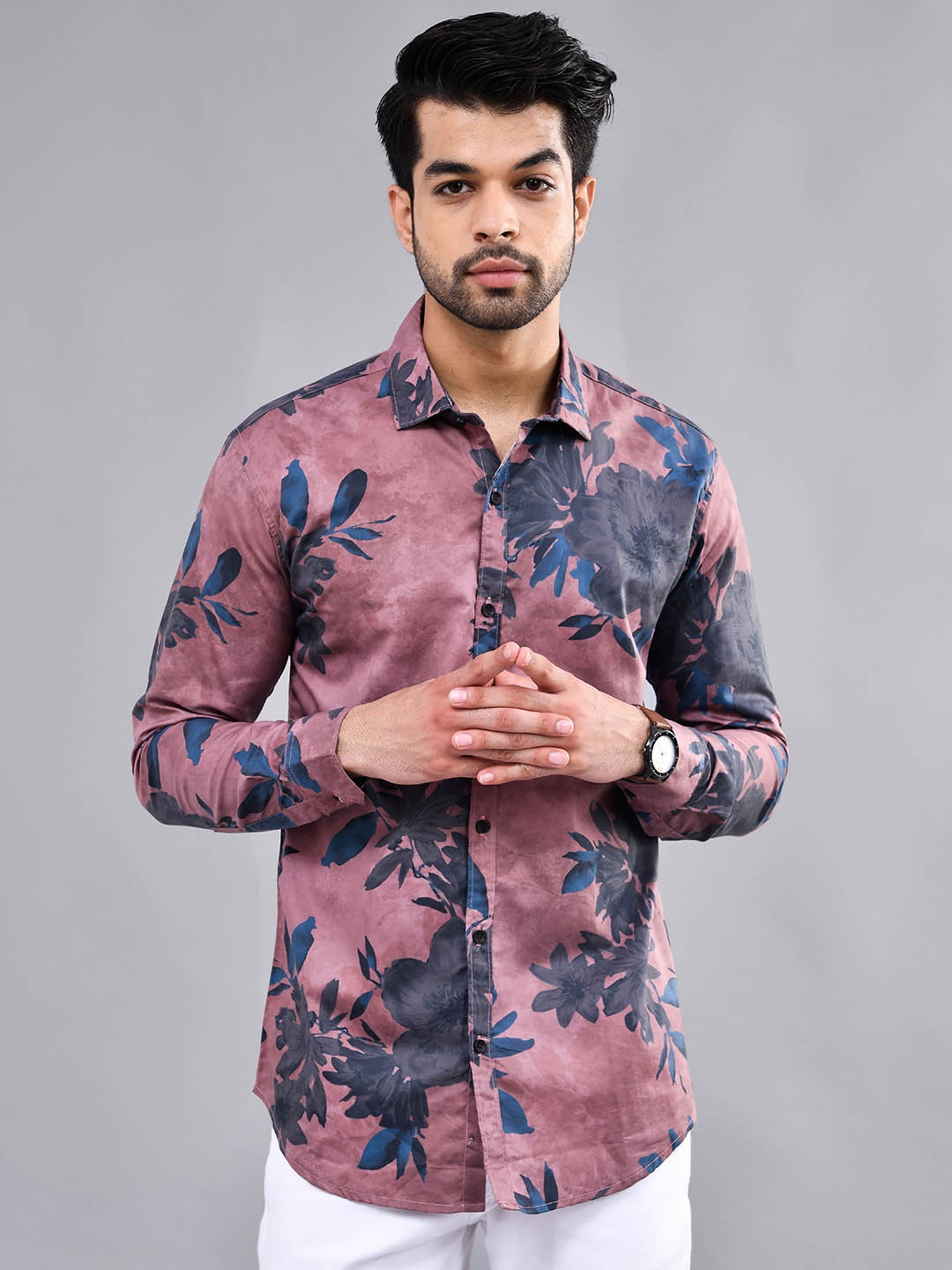 

DEZANO Modern Floral Printed Cotton Casual Shirt, Maroon