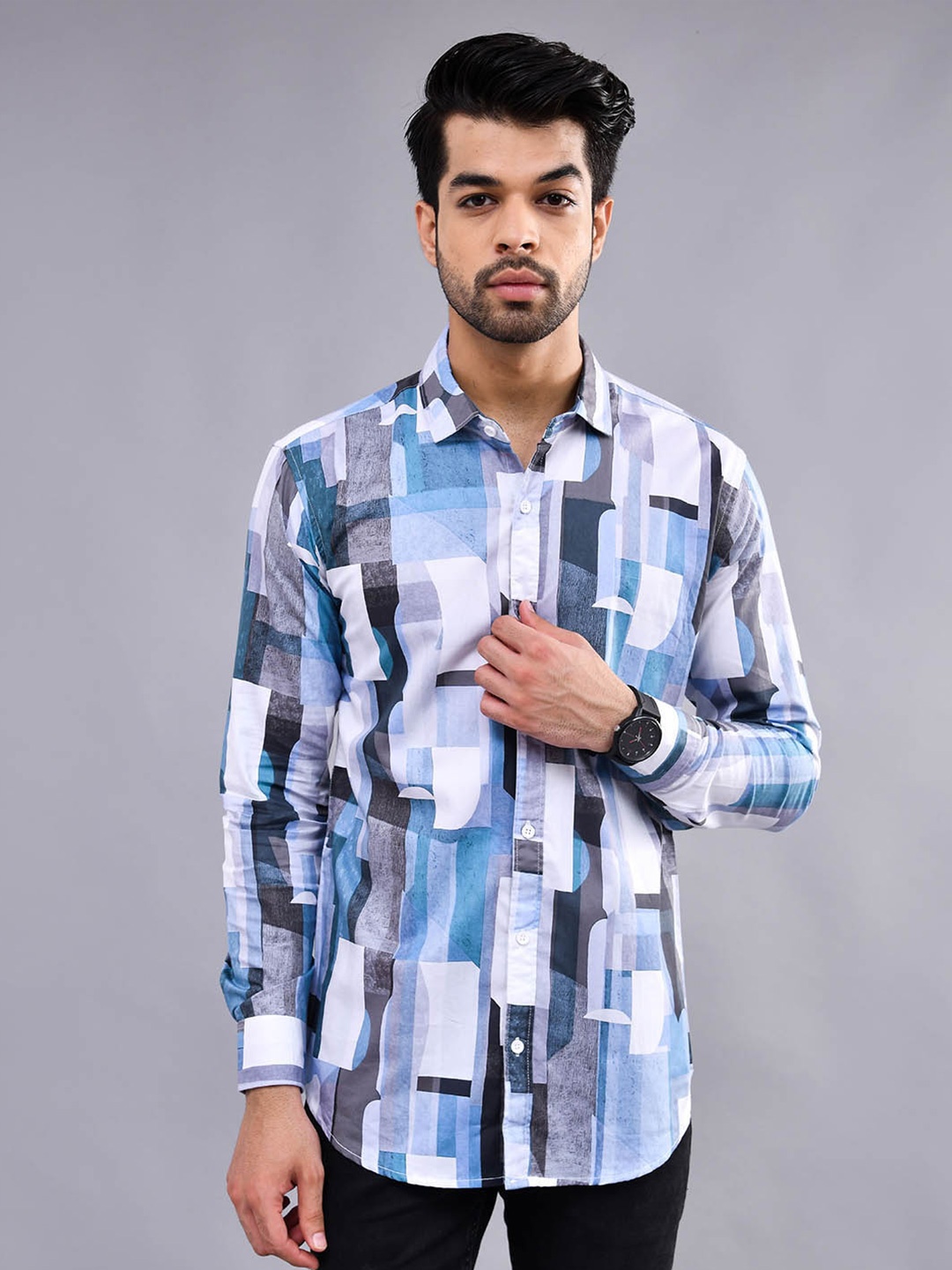 

DEZANO Modern Geometric Printed Casual Shirt, Blue