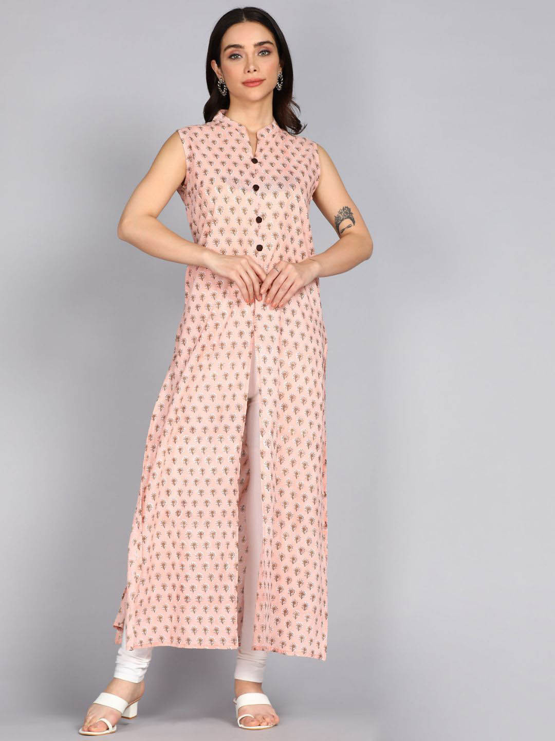 

ftDiva Ethnic Motifs Printed Straight Kurta, Pink