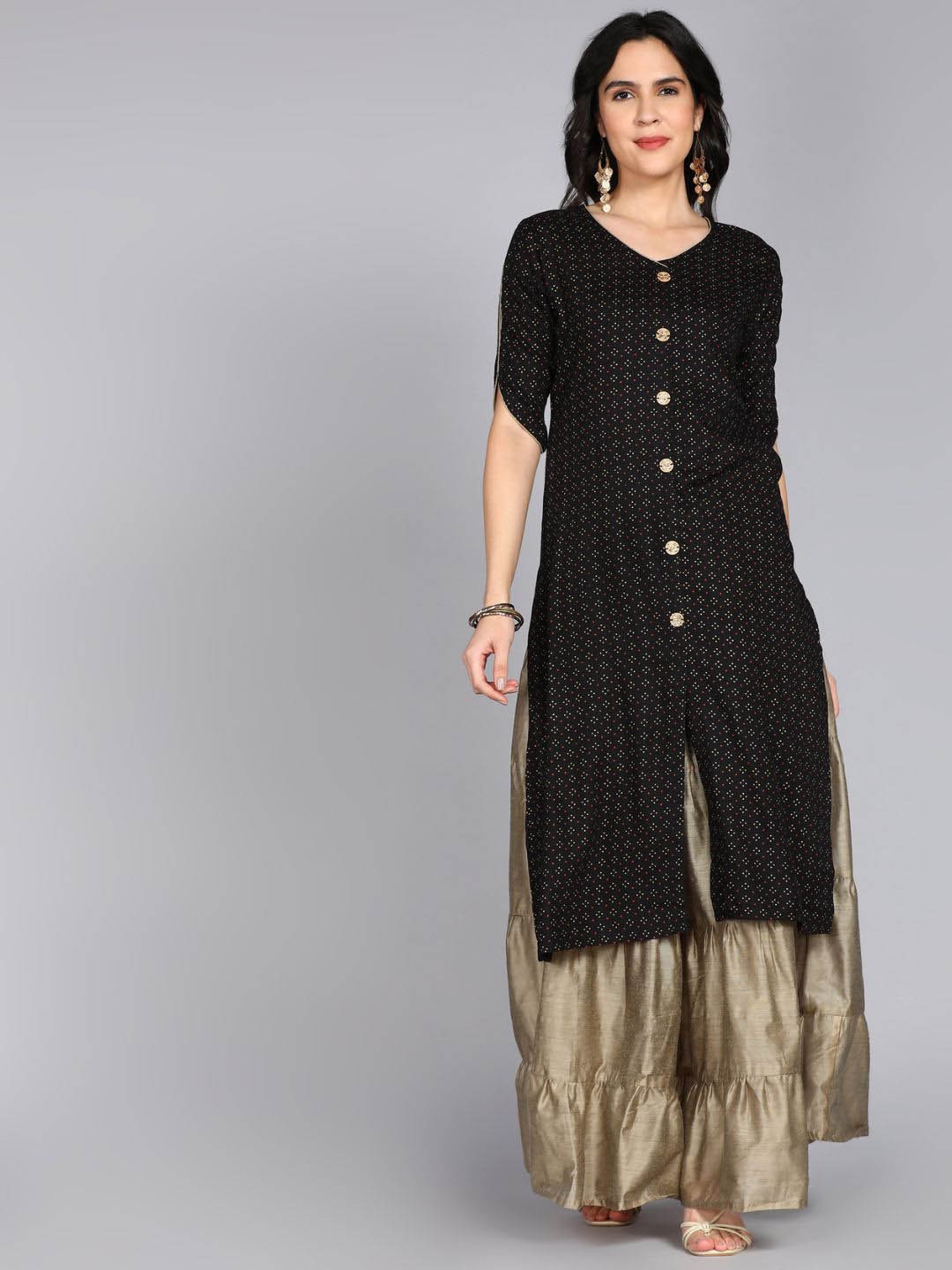 

ftDiva Geometric Printed Straight Kurta, Black