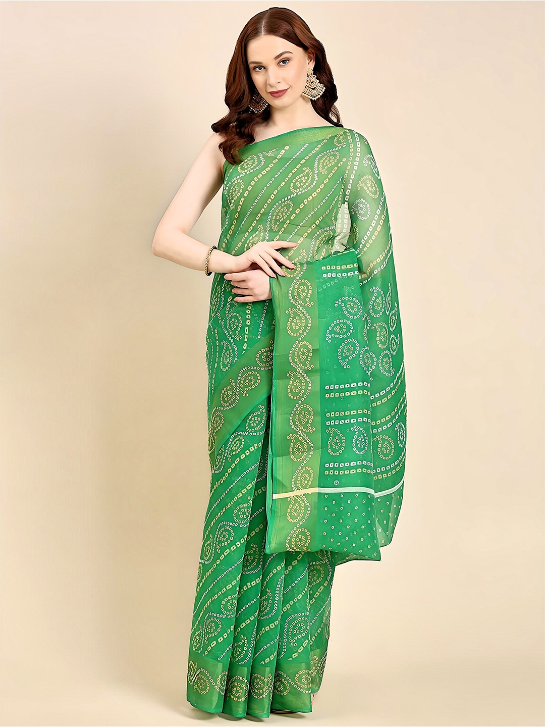 

XO LOVE Bandhani Printed Saree, Green