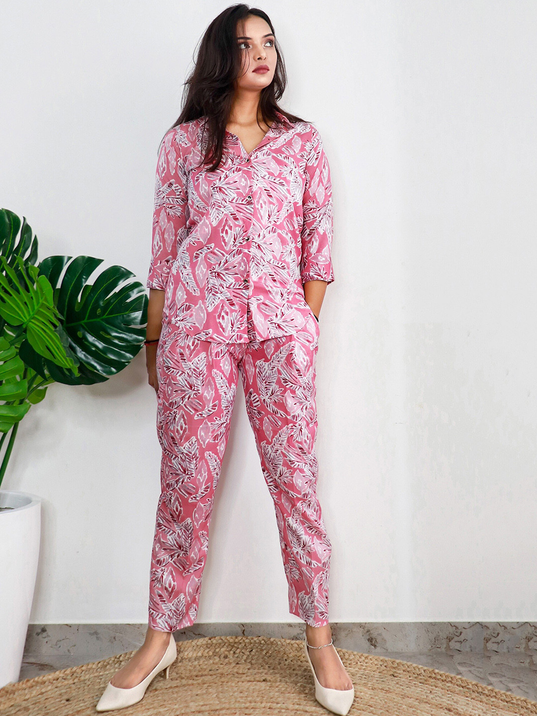 

BAESD Floral Printed Shirt With Trouser Co-Ords, Pink