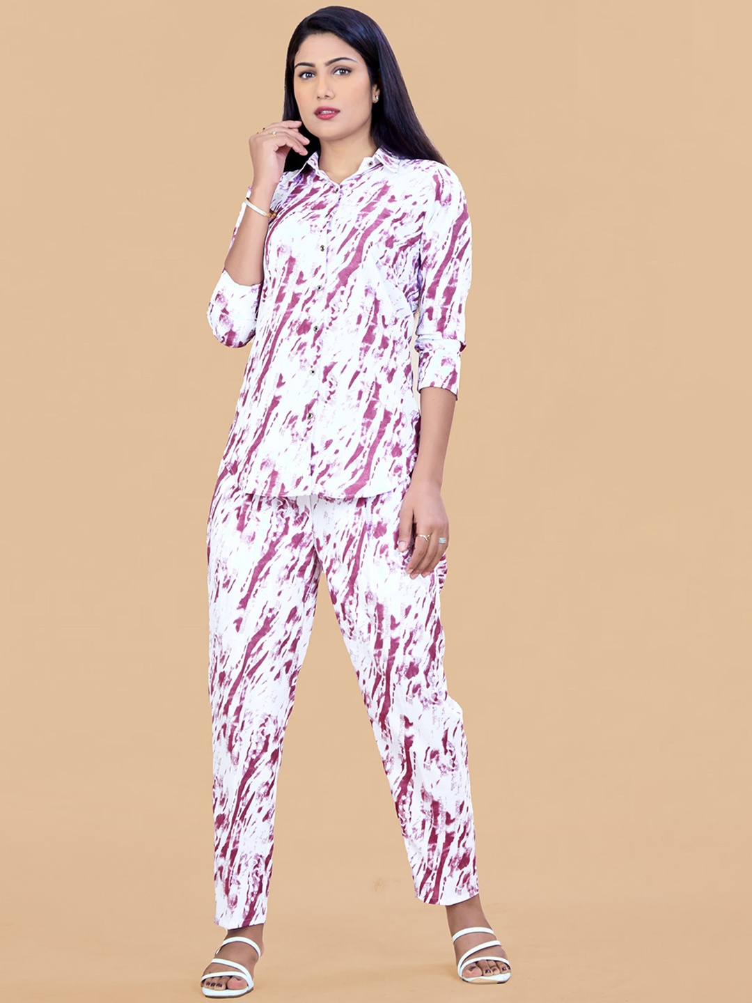 

BAESD Abstract Printed Shirt With Trouser Co-Ords, Pink