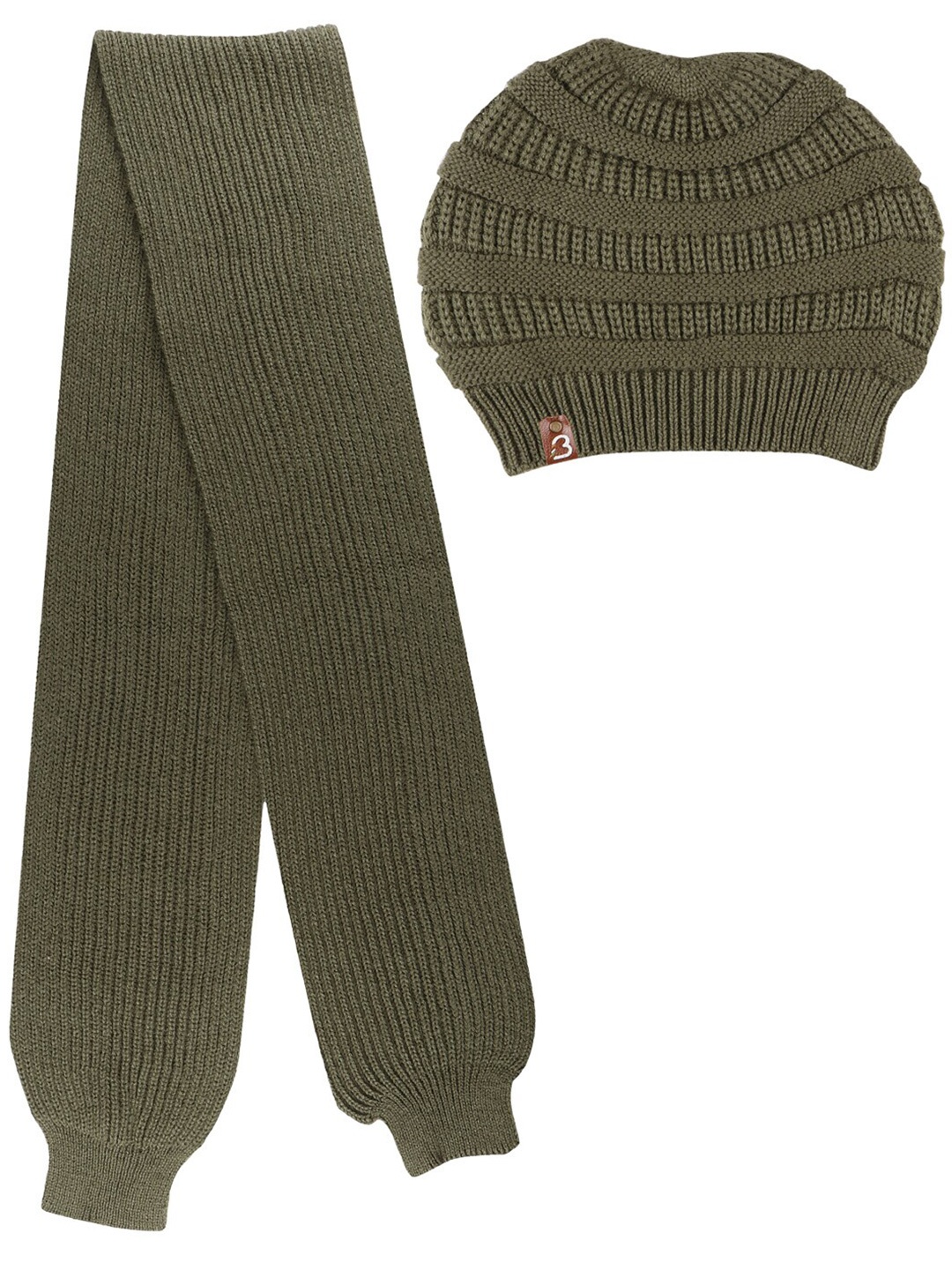 

Bharatasya Men Knitted Acrylic Beanie With Muffler, Green