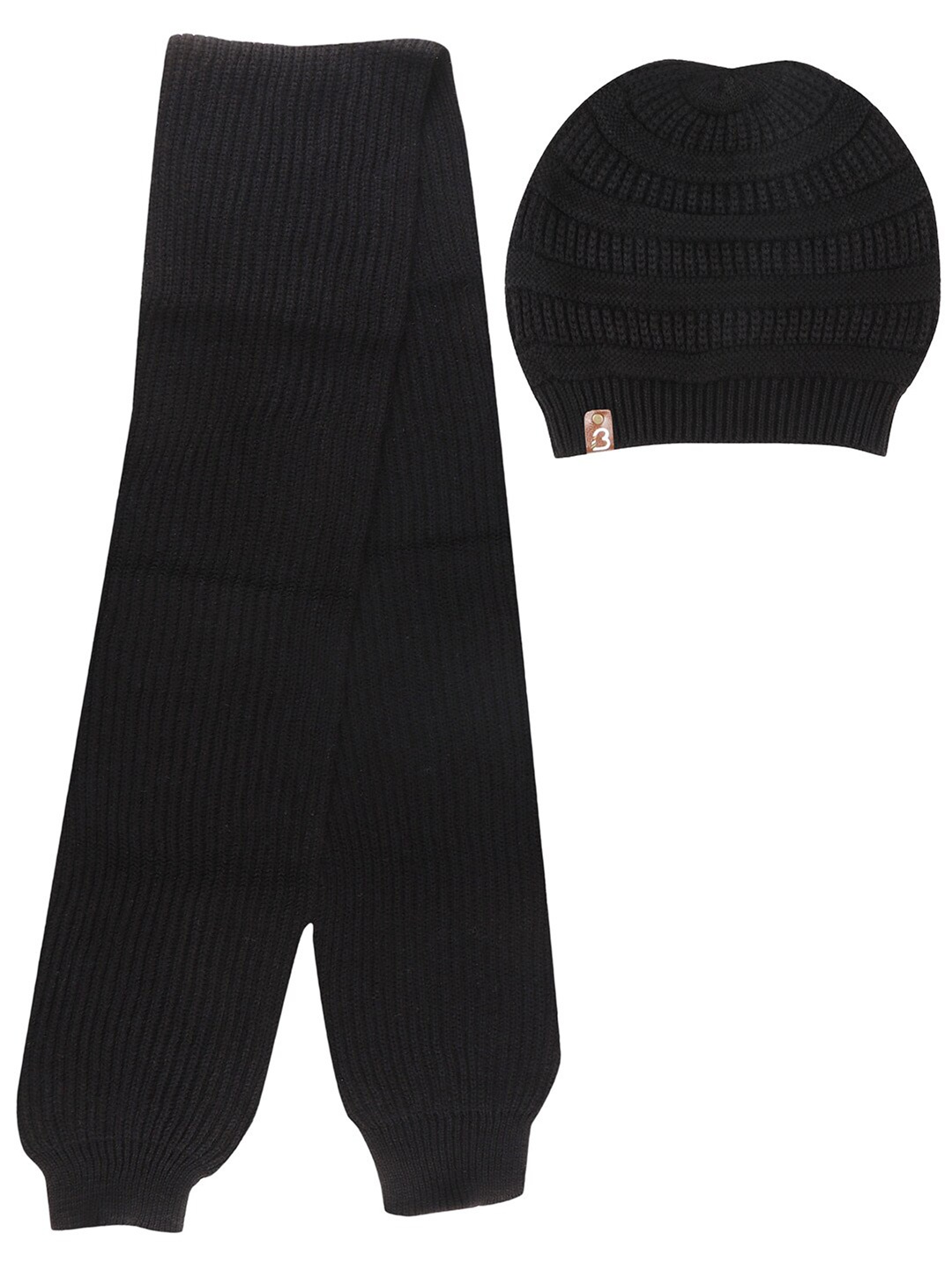 

Bharatasya Men Self Design Beanie & Muffler, Black