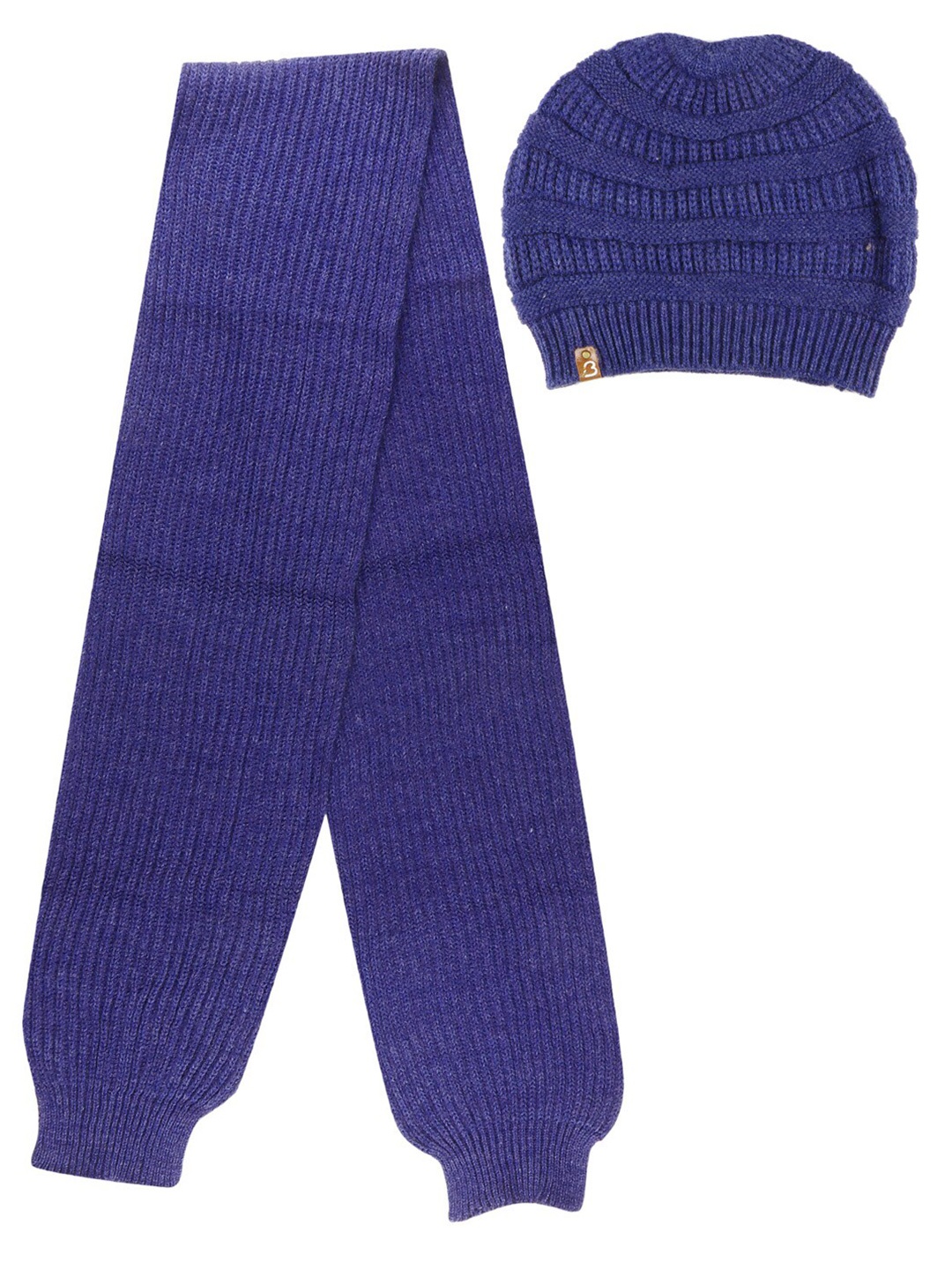 Bharatasya Men Self Design Acrylic Beanie With Muffler, Blue