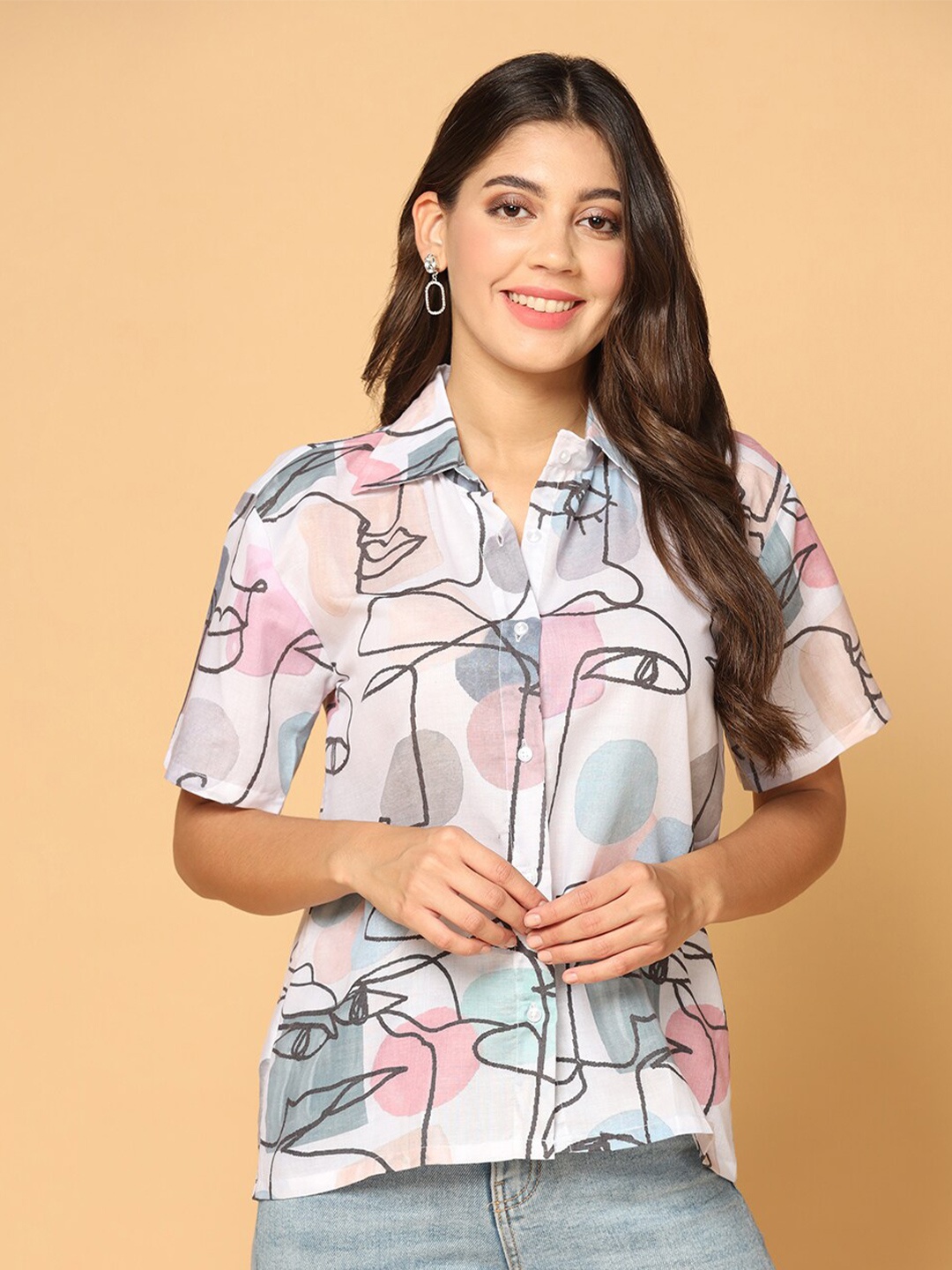 

FERY LONDON Abstract Printed Casual Shirt, White