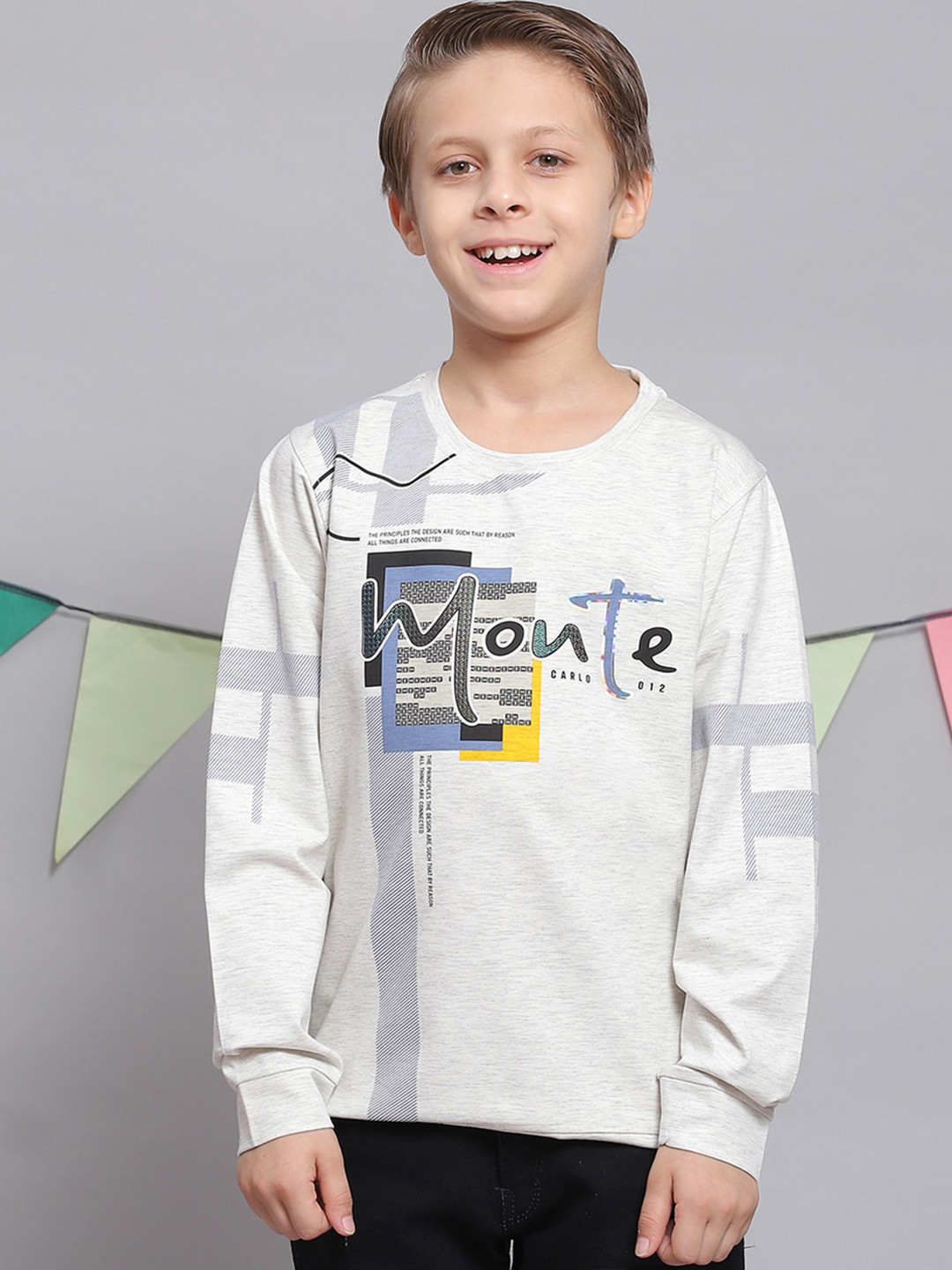 

Monte Carlo Boys Typography Printed Cotton T-shirt, Off white