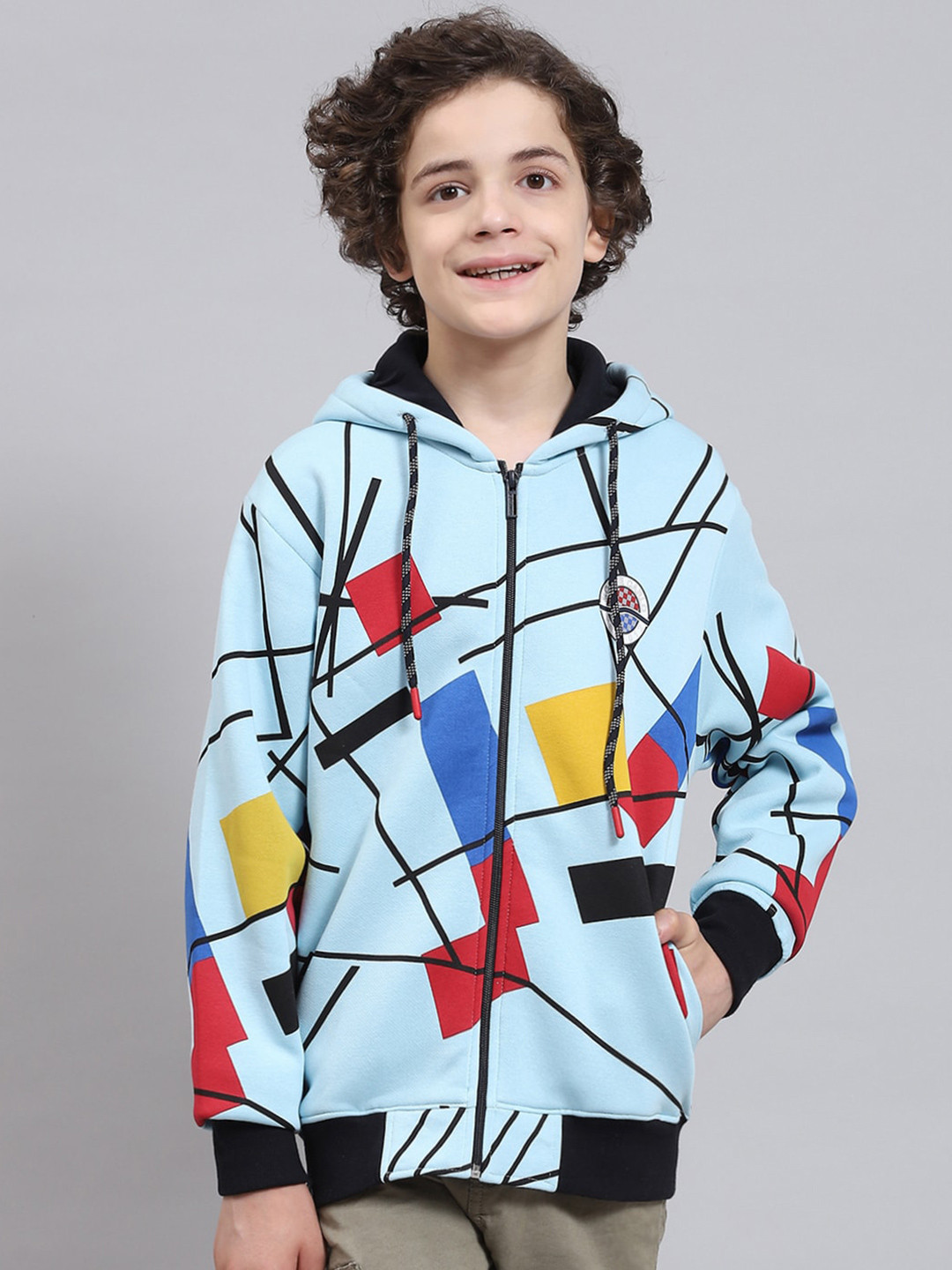 

Monte Carlo Boys Graphic Printed Hooded Front-Open Sweatshirt, Blue