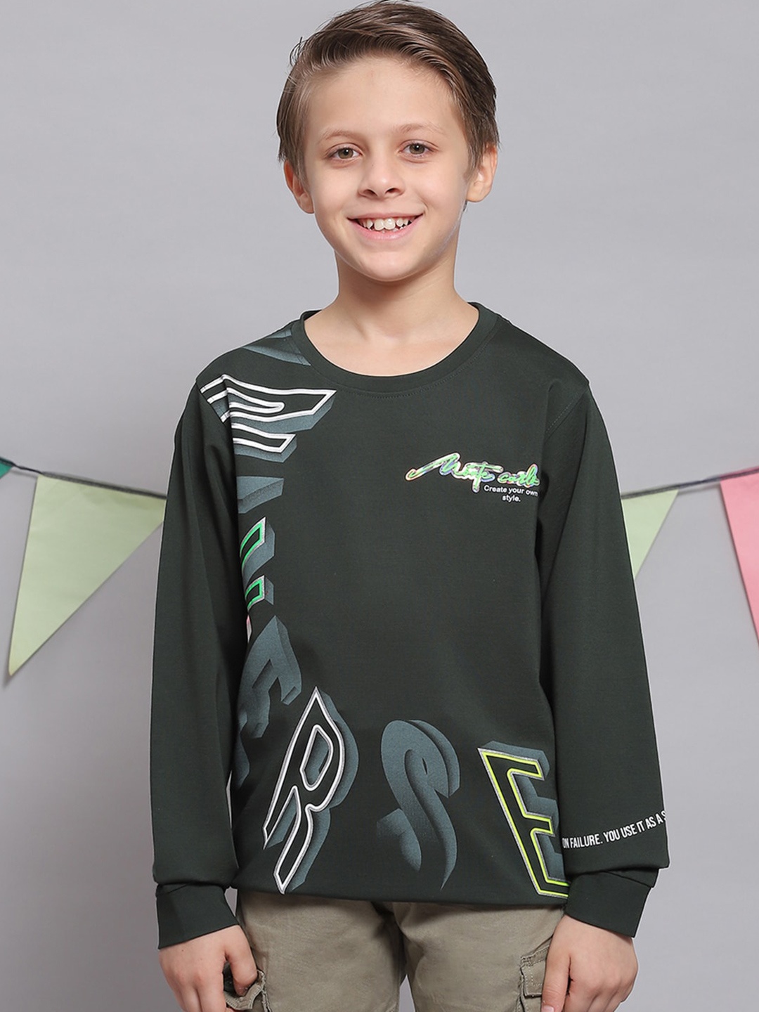 Monte Carlo Boys Typography Printed T-shirt, Green