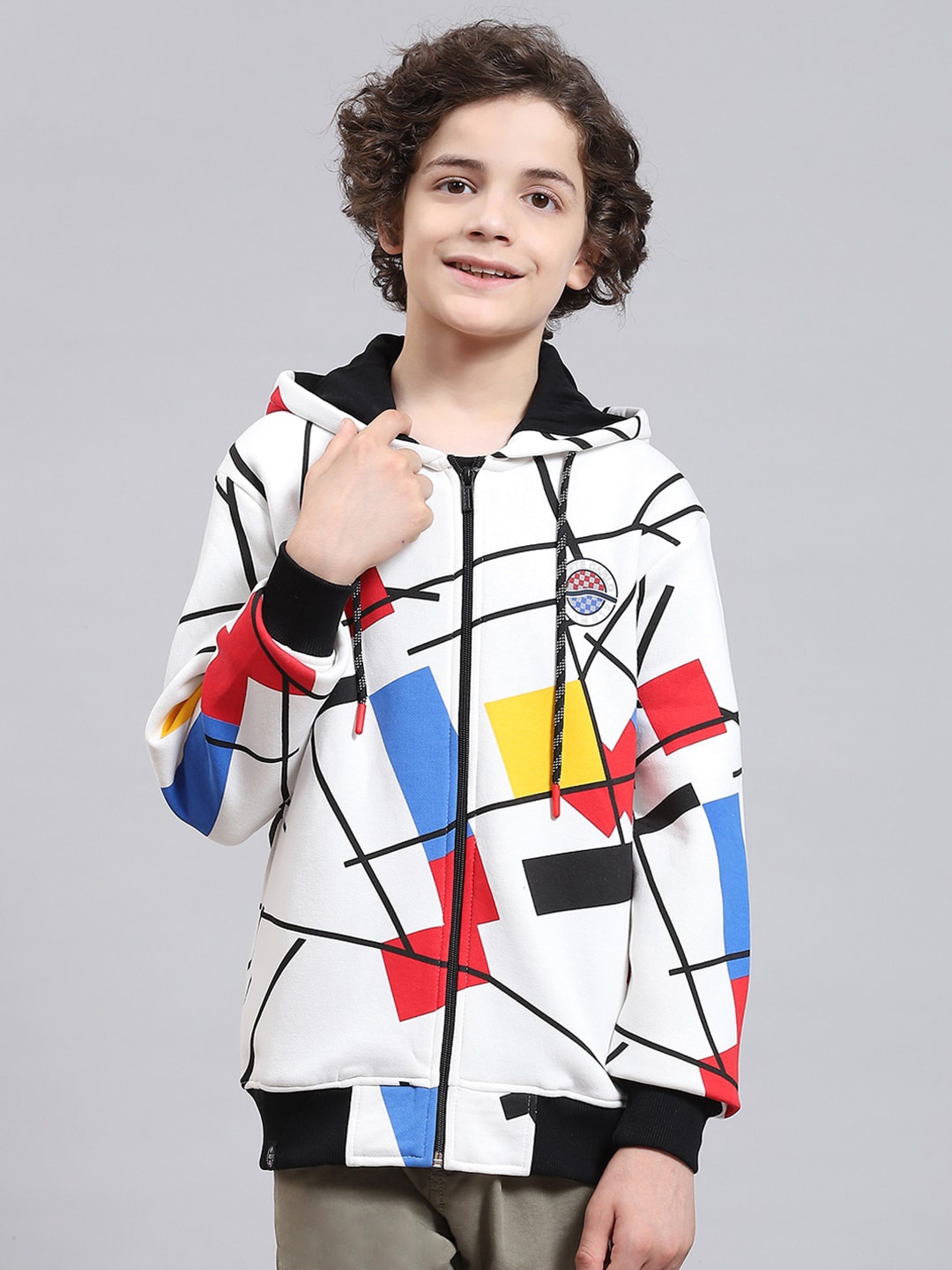 

Monte Carlo Boys Colourblocked Hooded Cotton Front-Open Sweatshirt, Off white