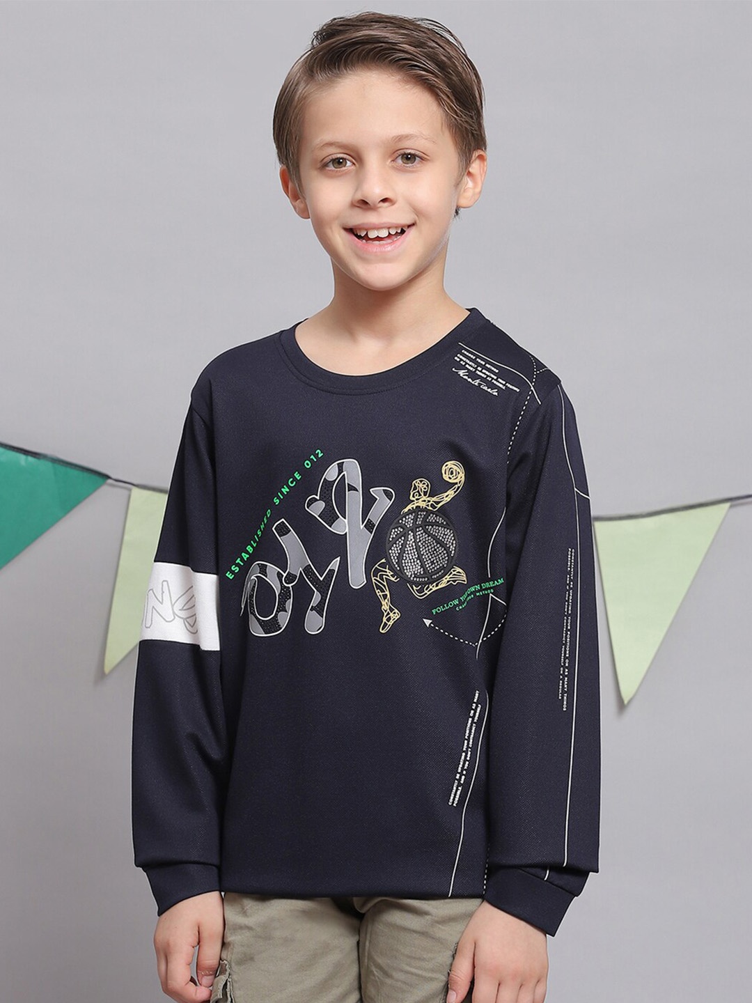 Monte Carlo Boys Typography Printed Cotton T-shirt, Navy blue