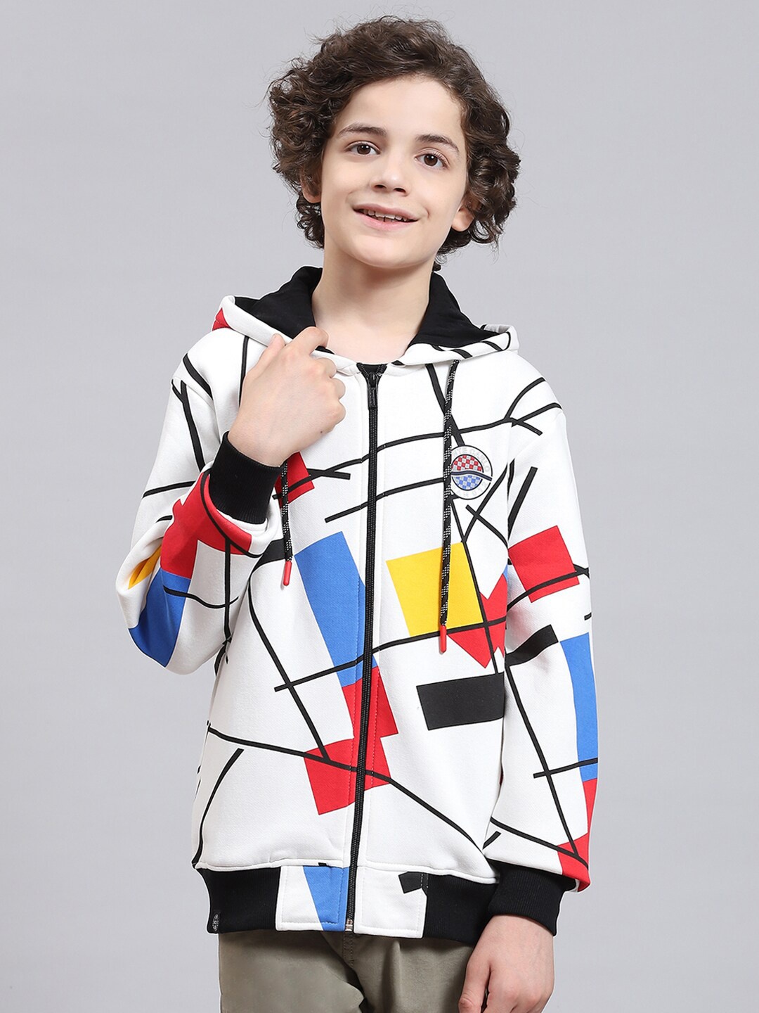 

Monte Carlo Boys Colourblocked Hooded Cotton Front-Open Sweatshirt, Off white