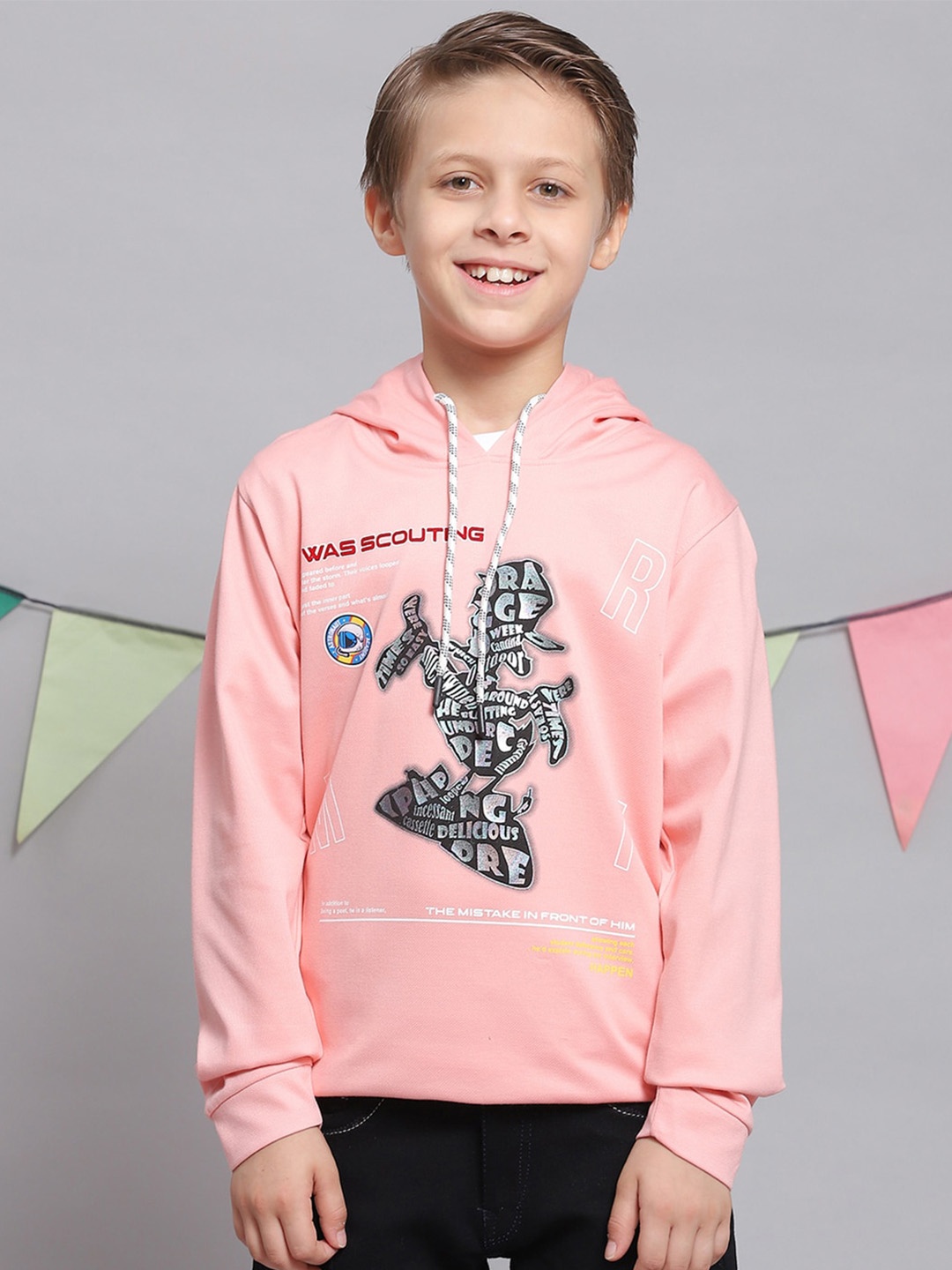 

Monte Carlo Boys Typography Printed Hooded Cotton T-shirt, Peach