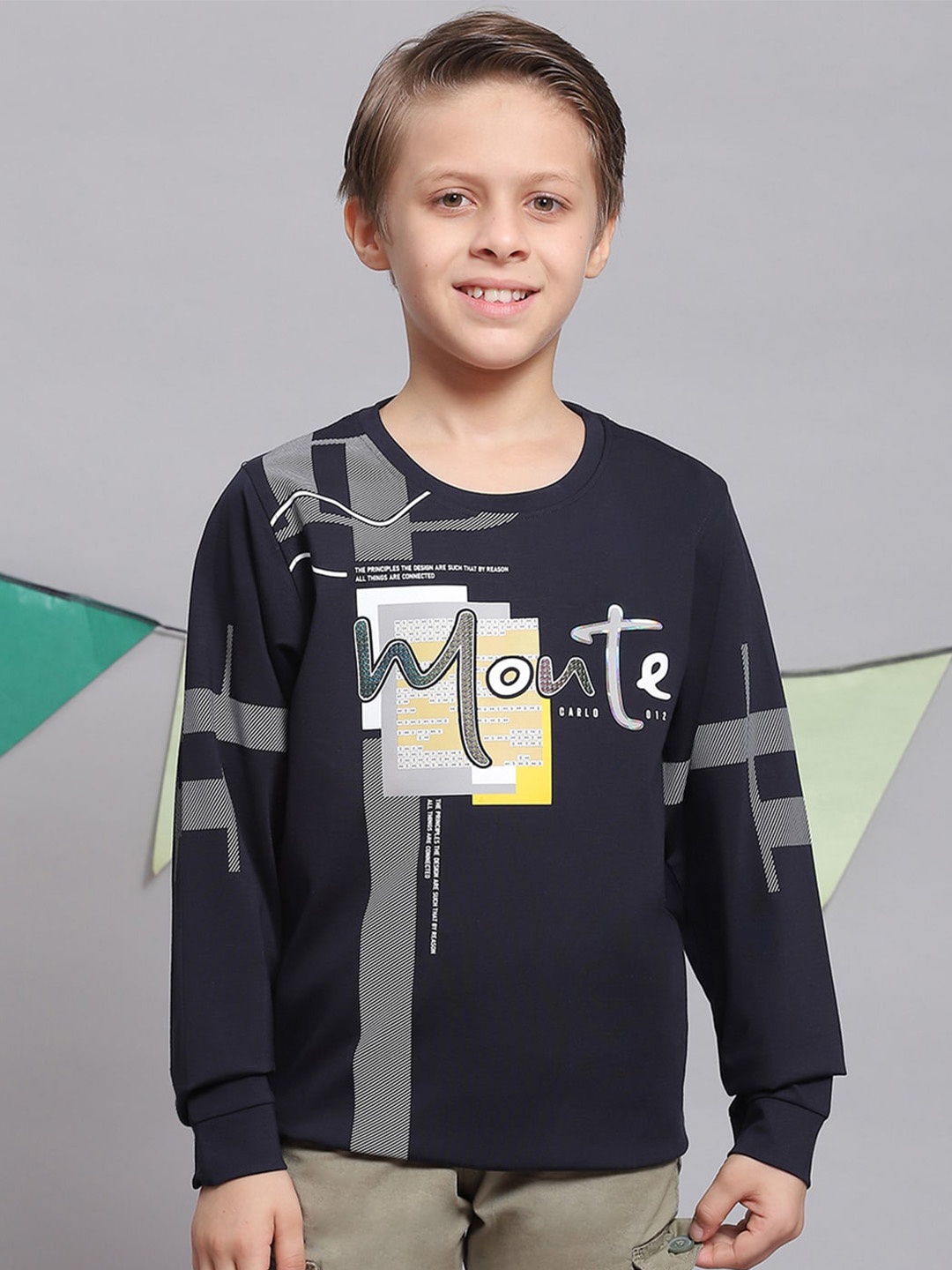 

Monte Carlo Boys Typography Printed Cotton T-shirt, Navy blue