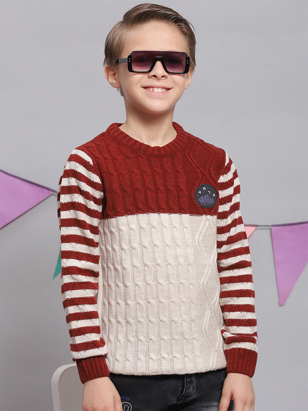 

Monte Carlo Boys Colourblocked Acrylic Pullover, White