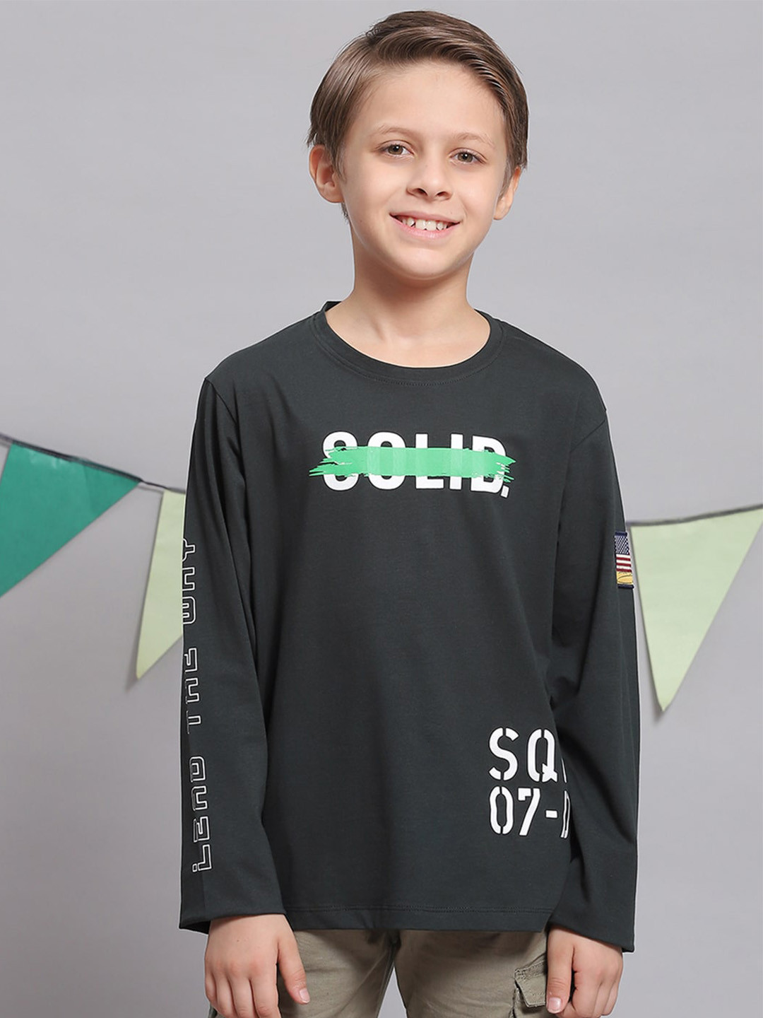 

Monte Carlo Boys Typography Printed Cotton T-shirt, Green